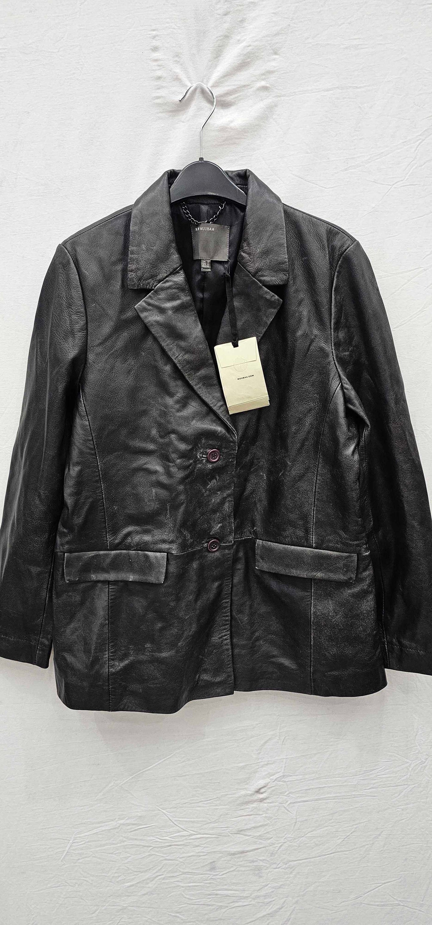 Muubaa - Black Classic Flap Leather Blazer - Black Size: Uk14