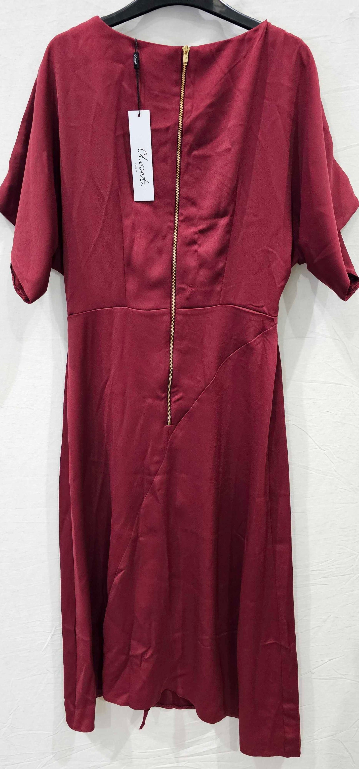 Closet-d6806_red-12-red-red Kimono A-line Dress-red Size: Uk12