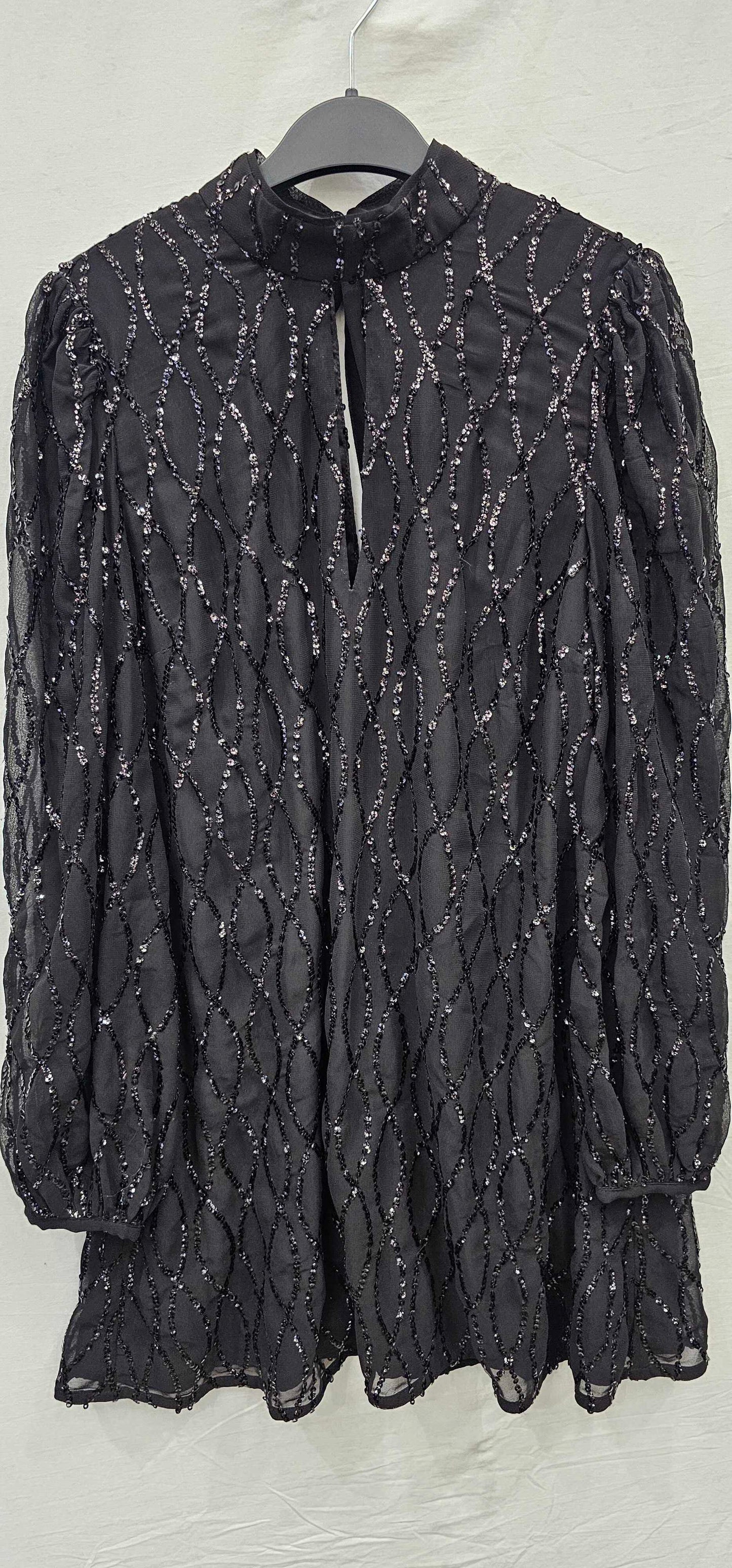 Mint Velvet-28423 Black-12-black-black Sequin Mini Dress-black Size: Uk12