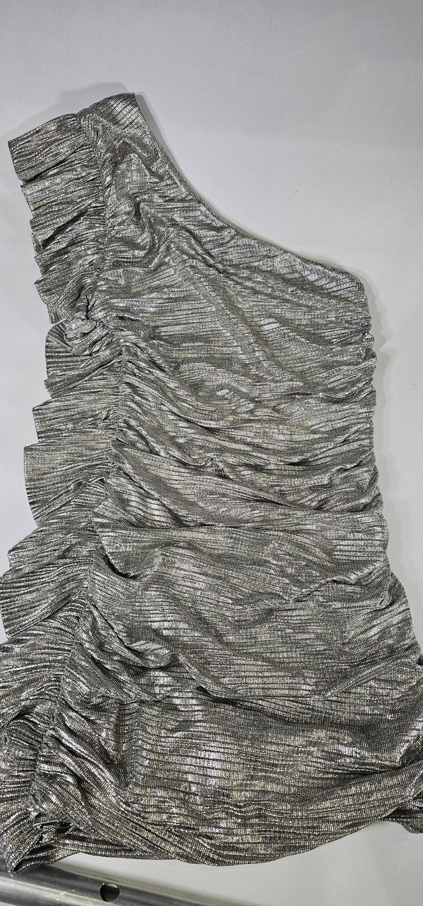 Dahlia Silver Asymmetrical Mini Dress Size: L