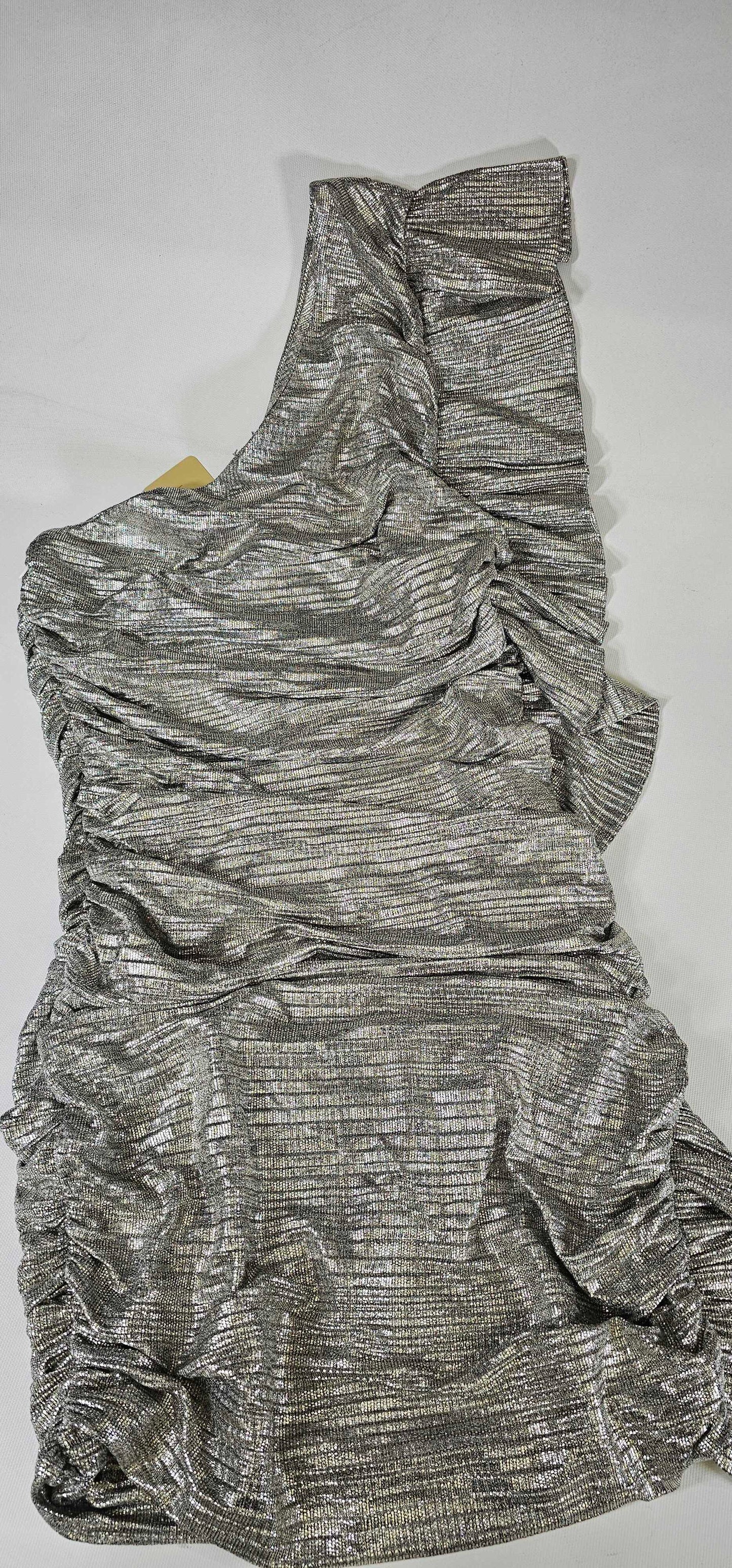 Dahlia Silver Asymmetrical Mini Dress Size: L