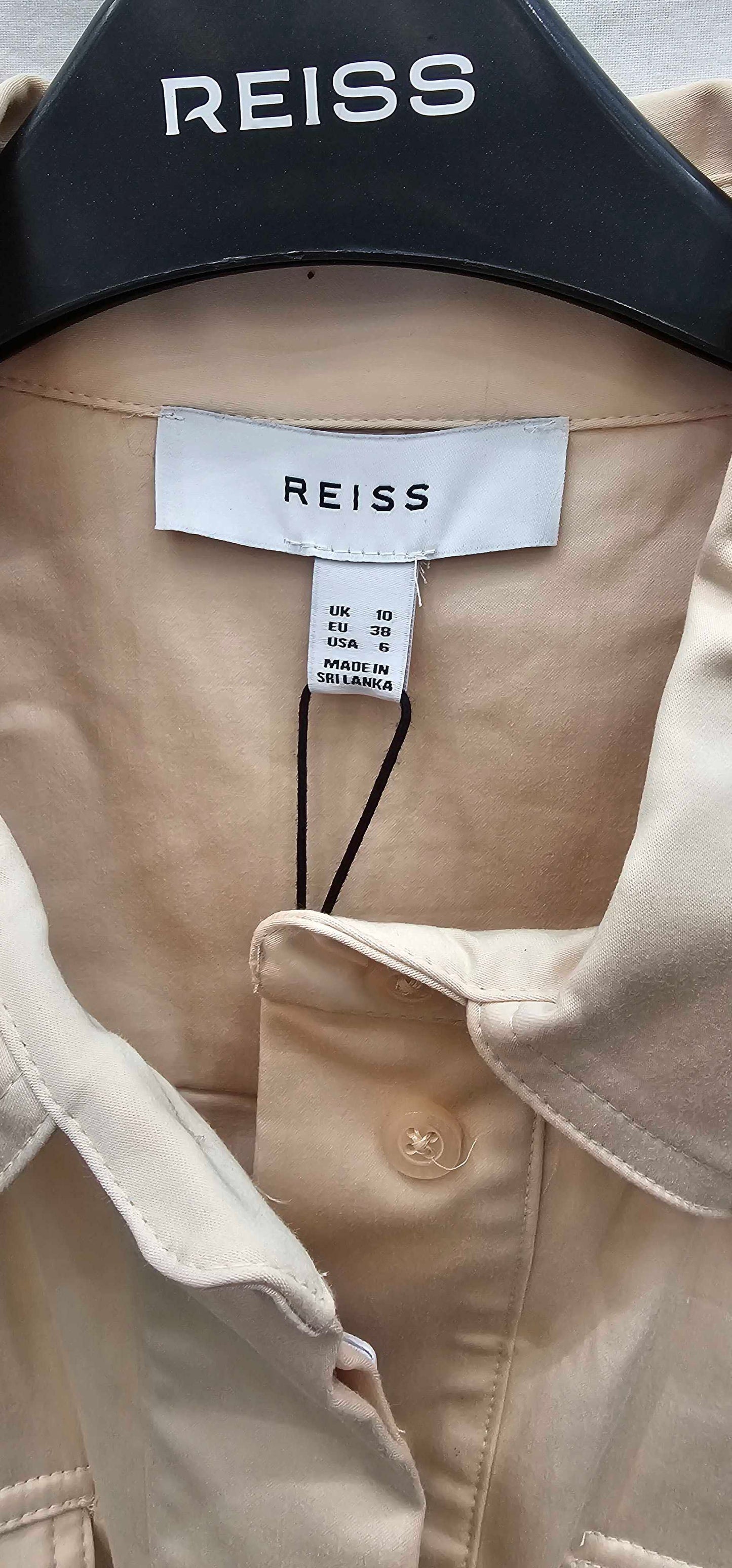 Reiss - Stone Cotton Blend Utility Belted Midi Dress - Beige Size: Uk10