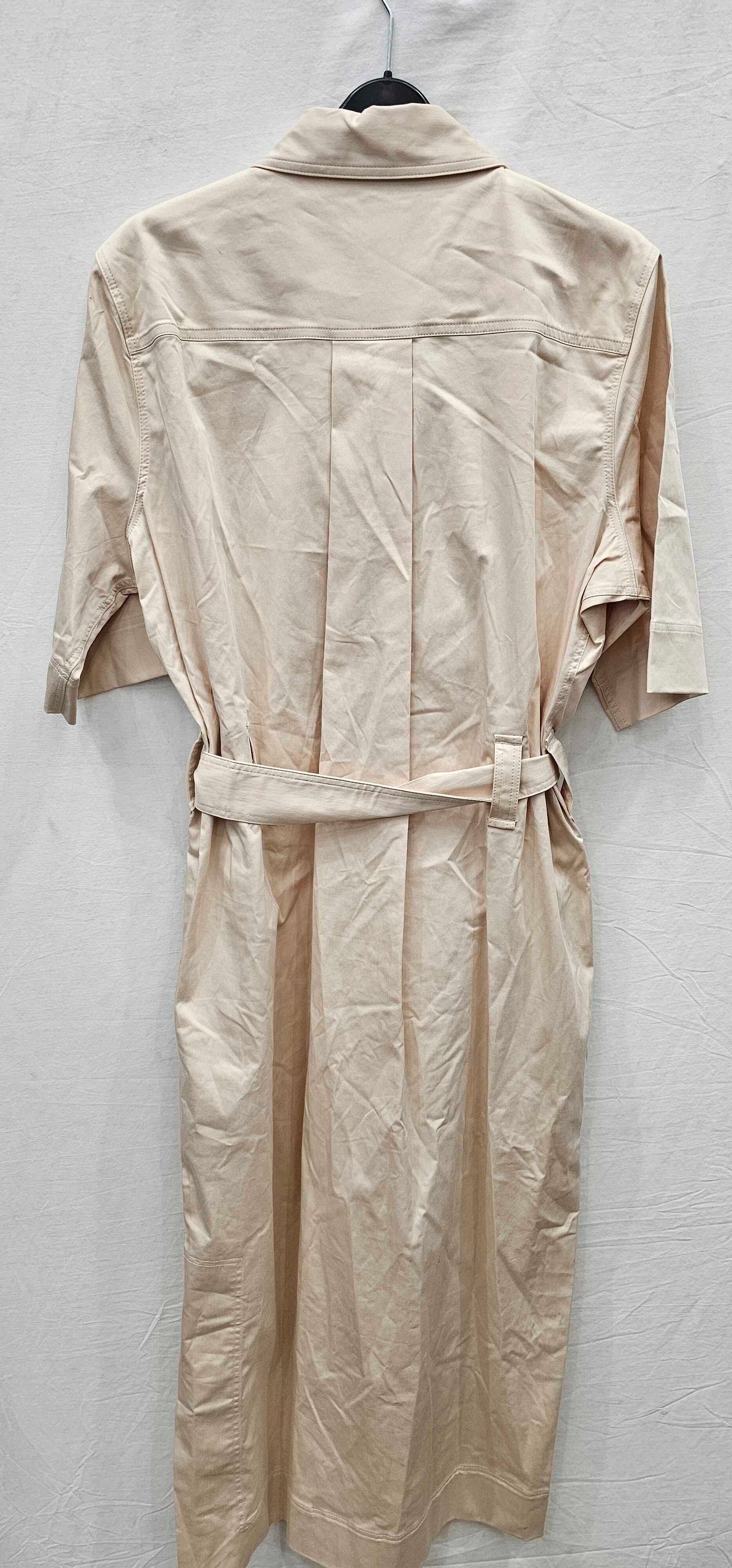 Reiss - Stone Cotton Blend Utility Belted Midi Dress - Beige Size: Uk10