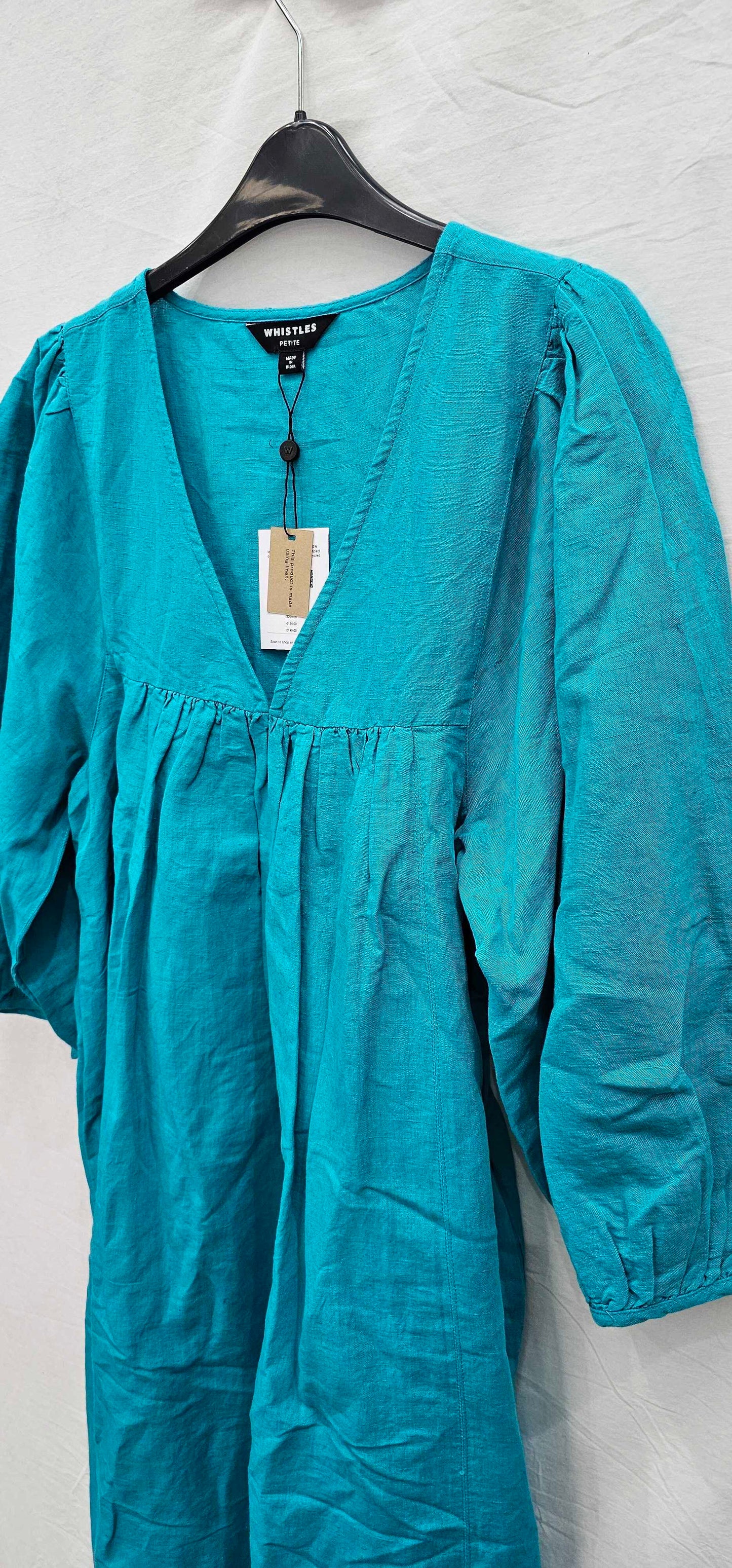 Whistles Turquoise Gloria Linen Blend Dress Size: Uk10
