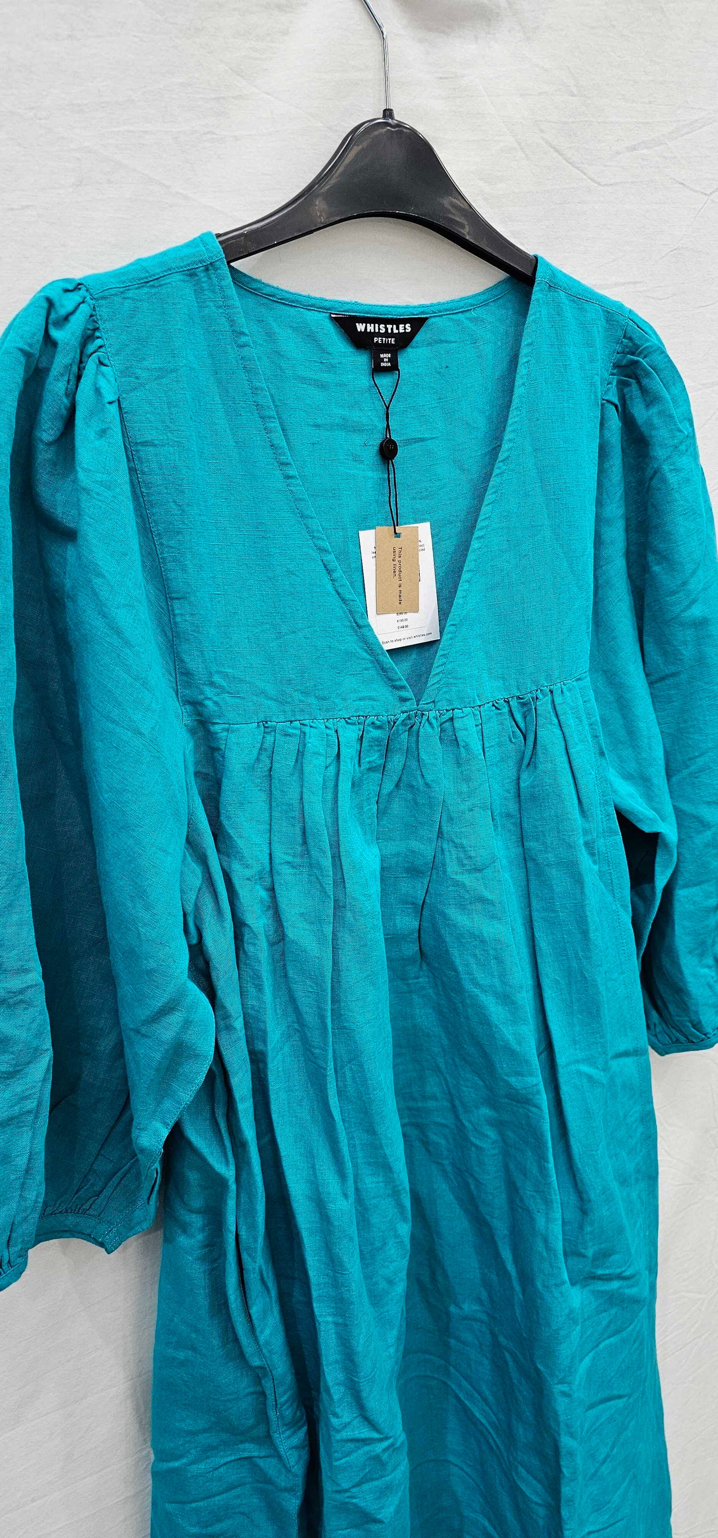 Whistles Turquoise Gloria Linen Blend Dress Size: Uk10