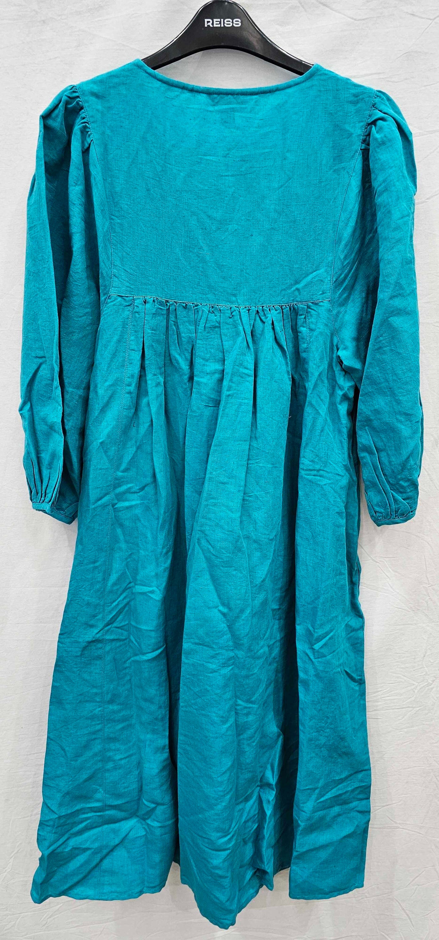 Whistles Turquoise Gloria Linen Blend Dress Size: Uk10