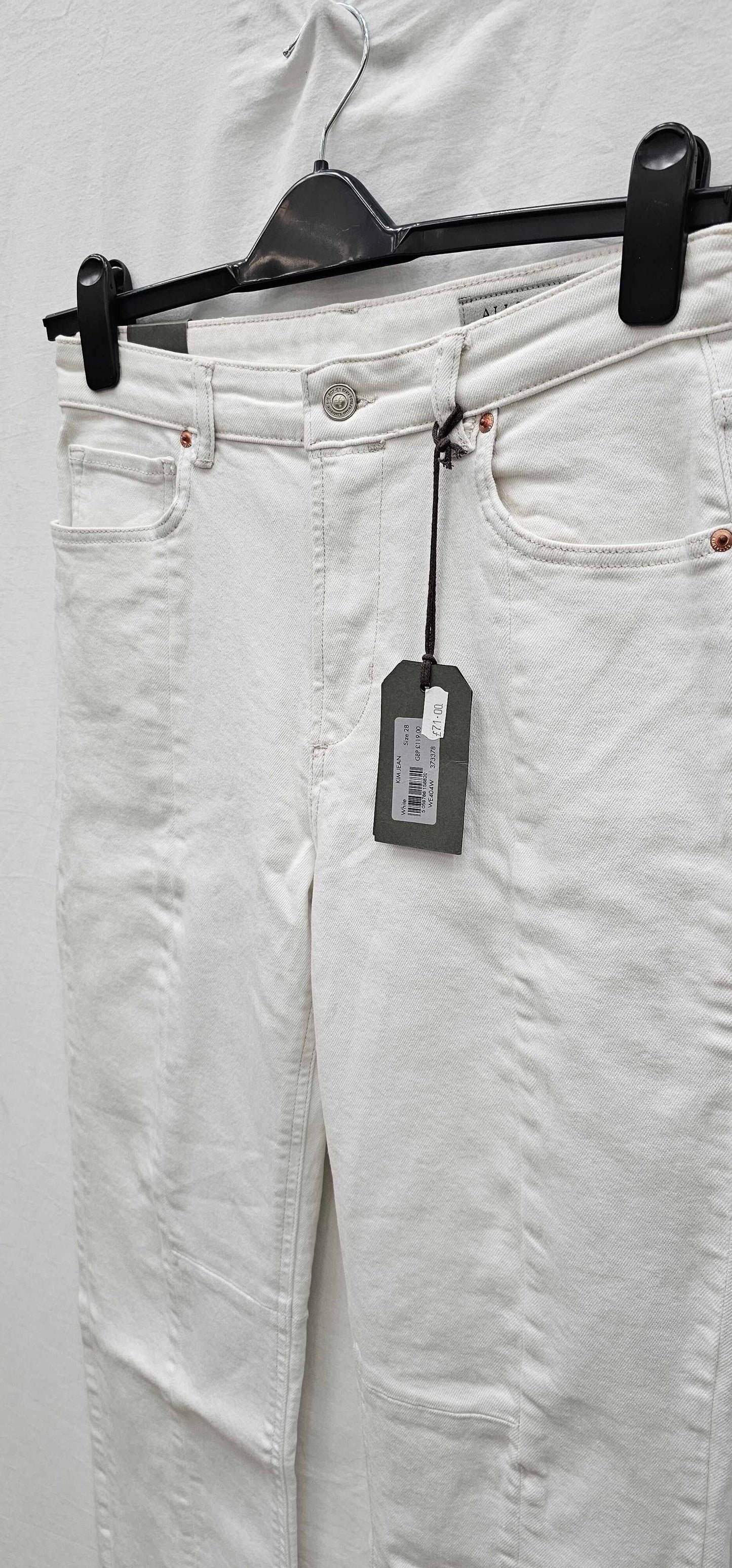Allsaints-we404w White-28-white-white Kim Distressed Hem Stretch Jeans-white Size: 28