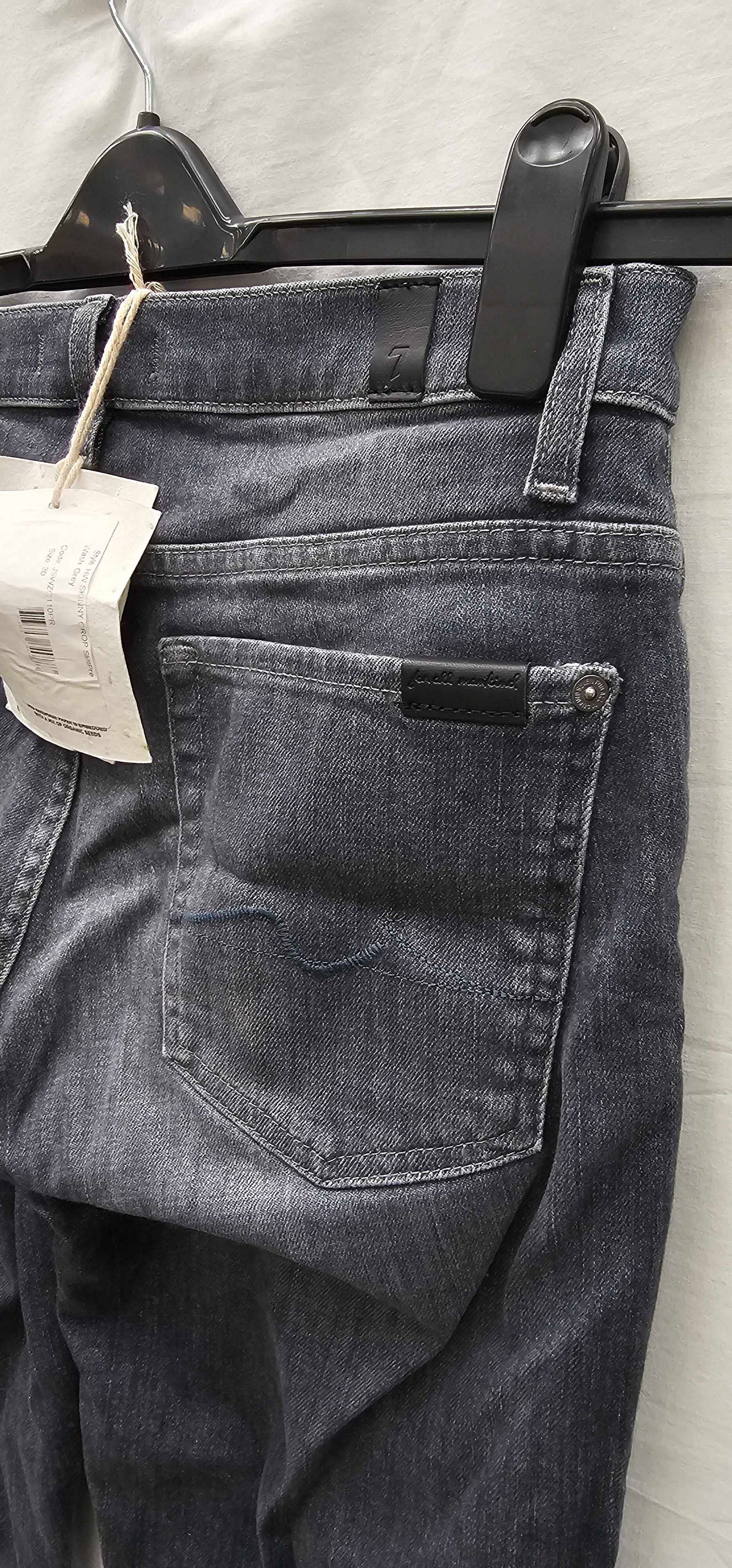 7 For All Mankind-swzc110pr-30-grey-grey Illusion Skinny Crop Stretch Jeans-grey Size: 30