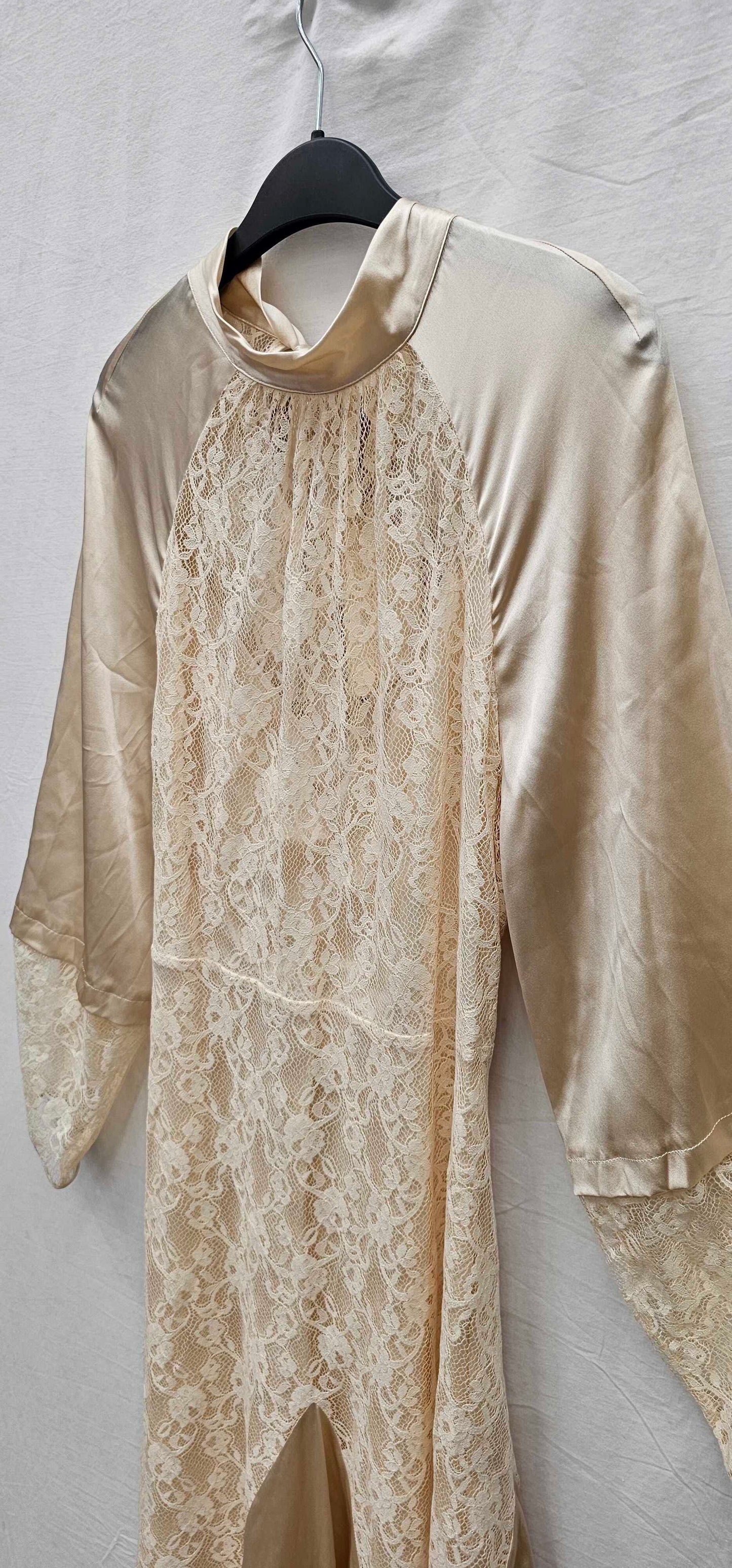 Temperley London - Ivory Tie Lacey Orla Silk Blend Midi Dress - Cream Size: Uk14