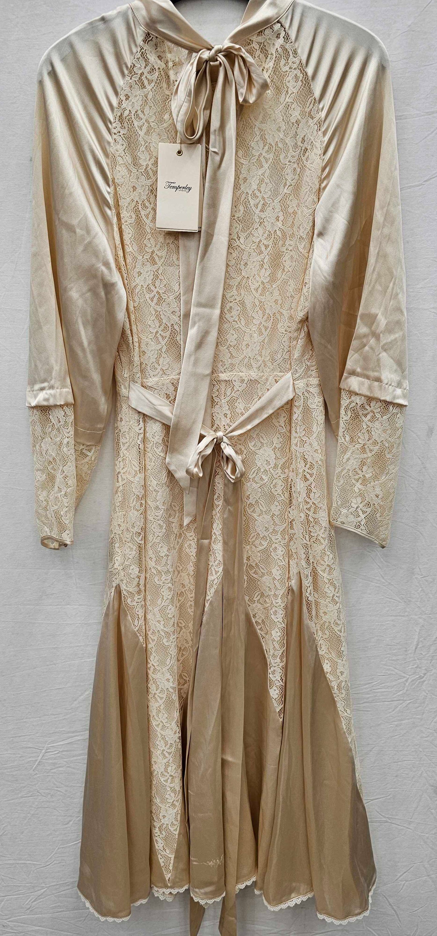 Temperley London - Ivory Tie Lacey Orla Silk Blend Midi Dress - Cream Size: Uk14