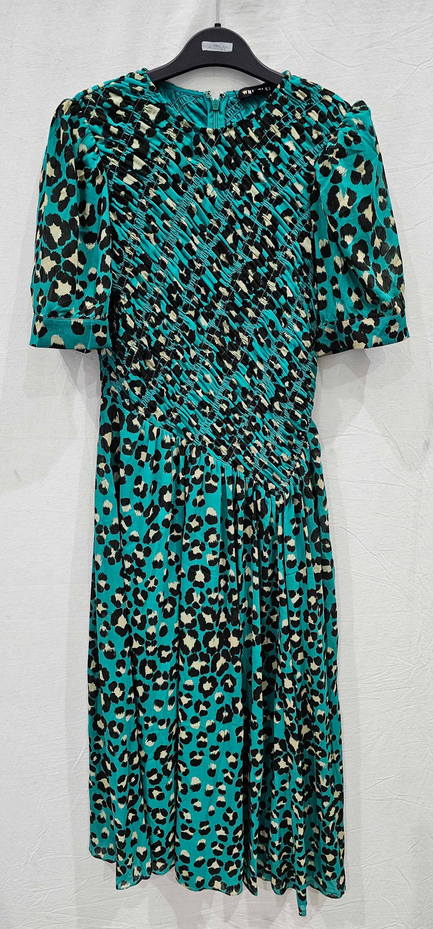 Whistles - Green Painted Leopard Shirred Dress - Multi Size: Uk12