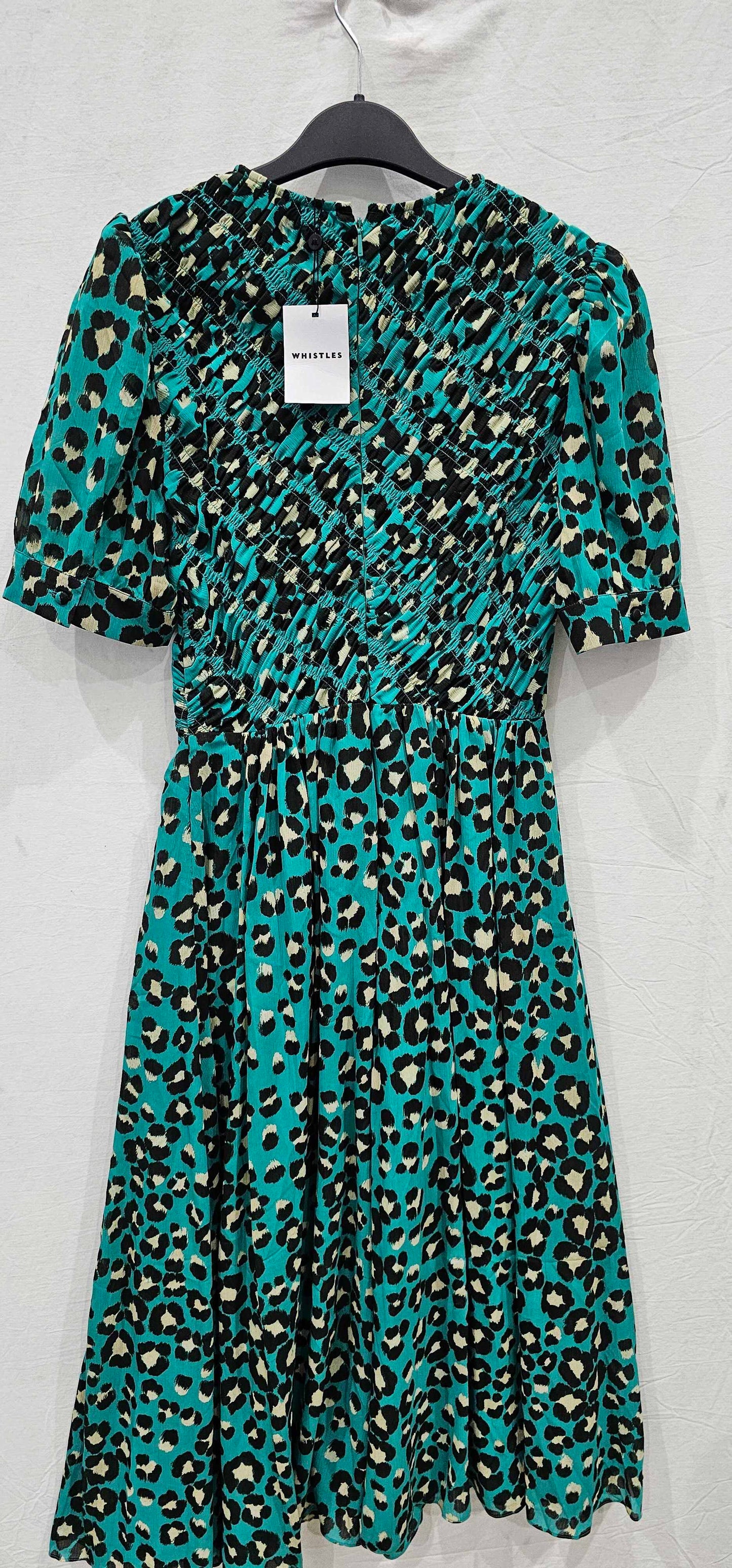 Whistles - Green Painted Leopard Shirred Dress - Multi Size: Uk12