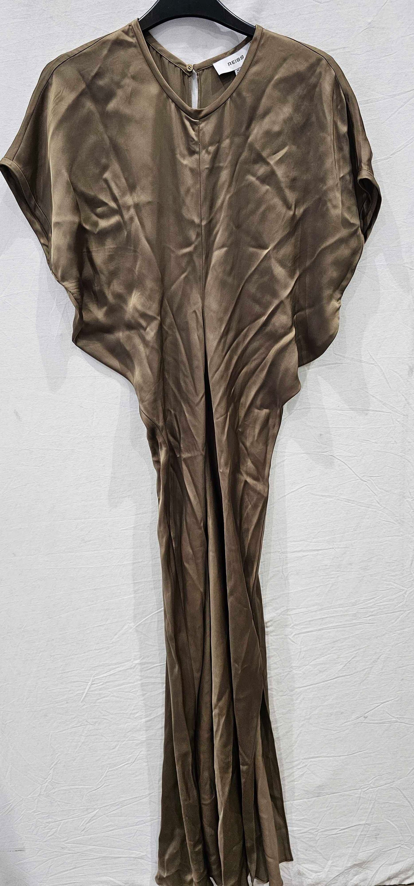 Reiss - Khaki Satin Draped Split Midi Dress - Green Size: Uk10