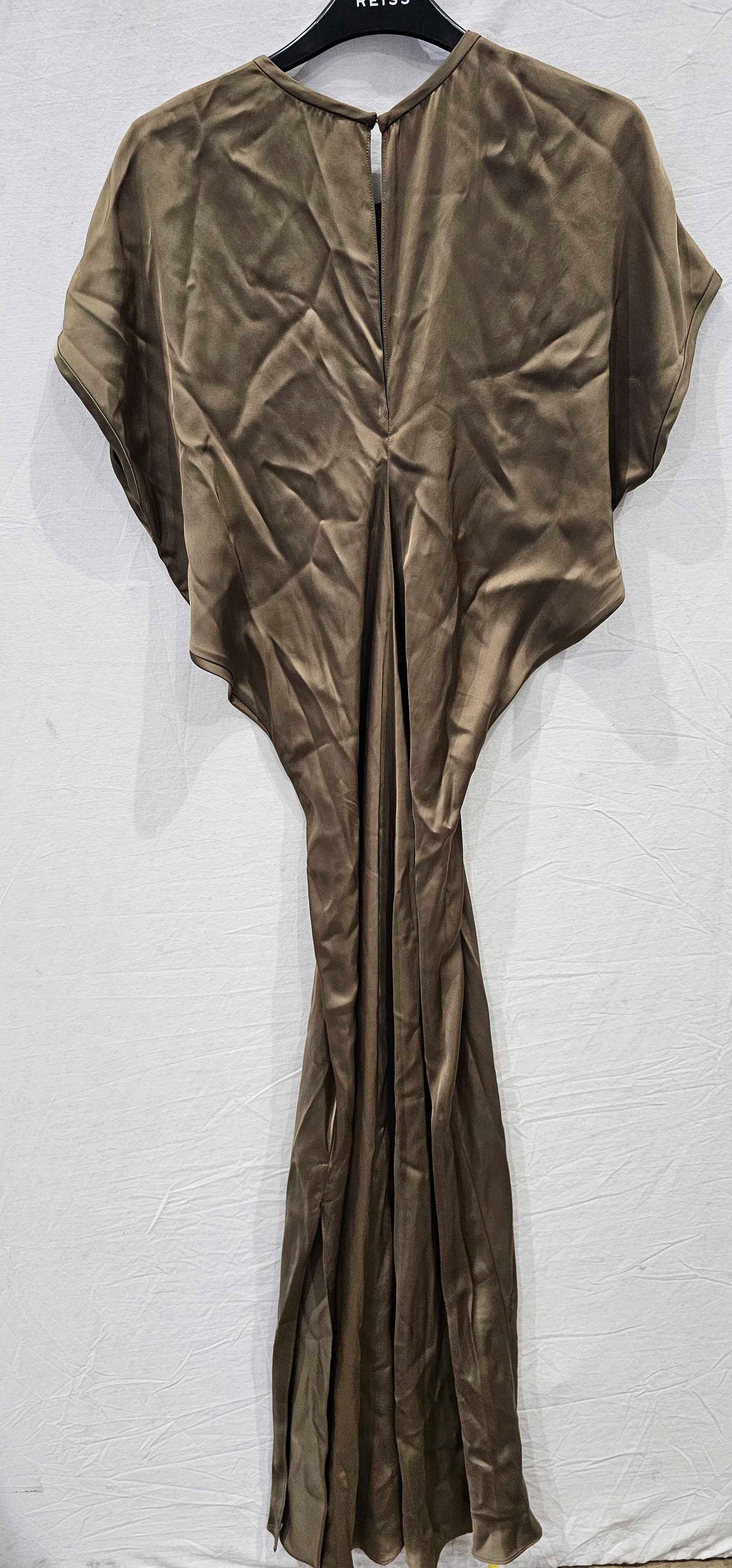 Reiss - Khaki Satin Draped Split Midi Dress - Green Size: Uk10