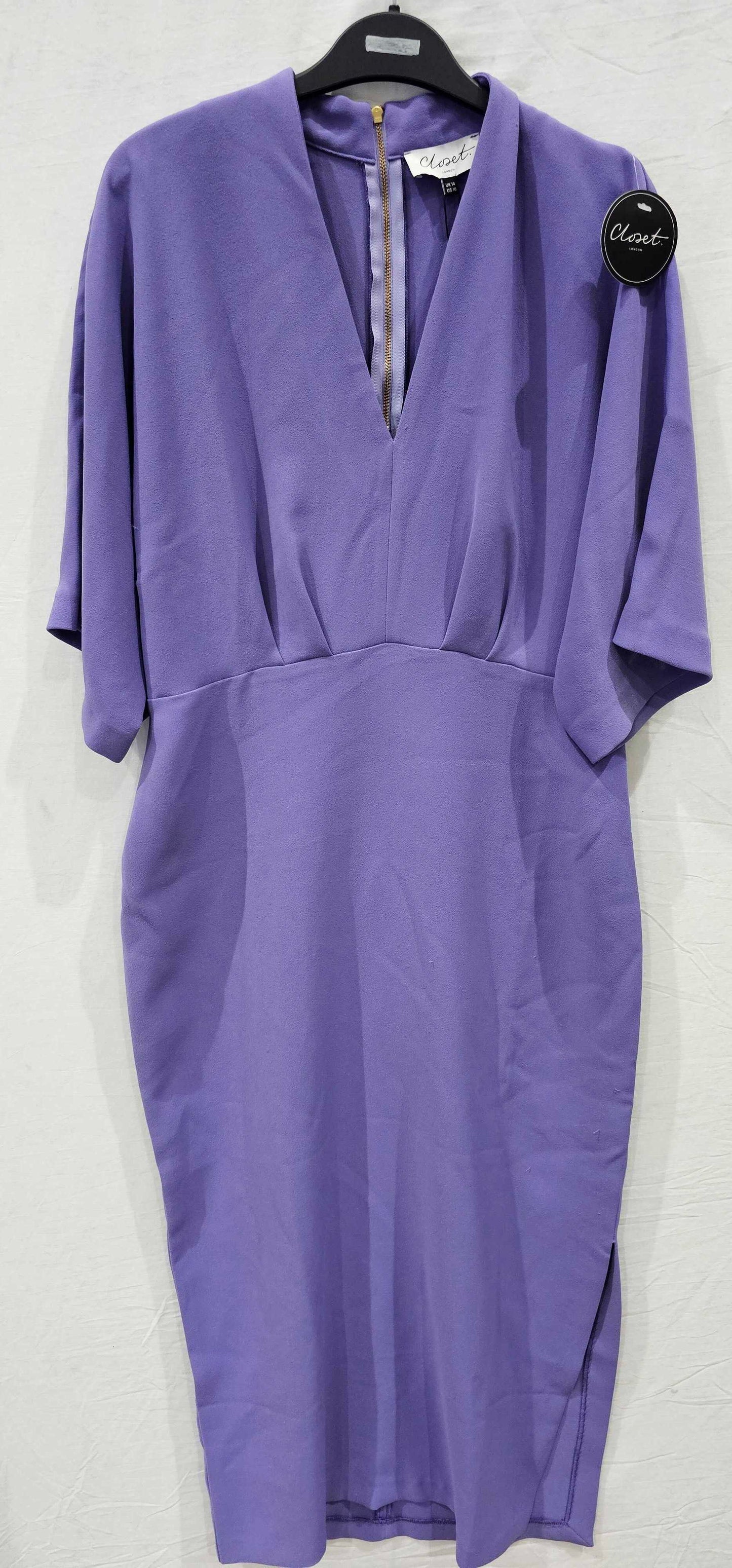 Closet-d8927_purple-14-purple-lilac Pencil Kimono Sleeves Midi Dress-purple Size: Uk14