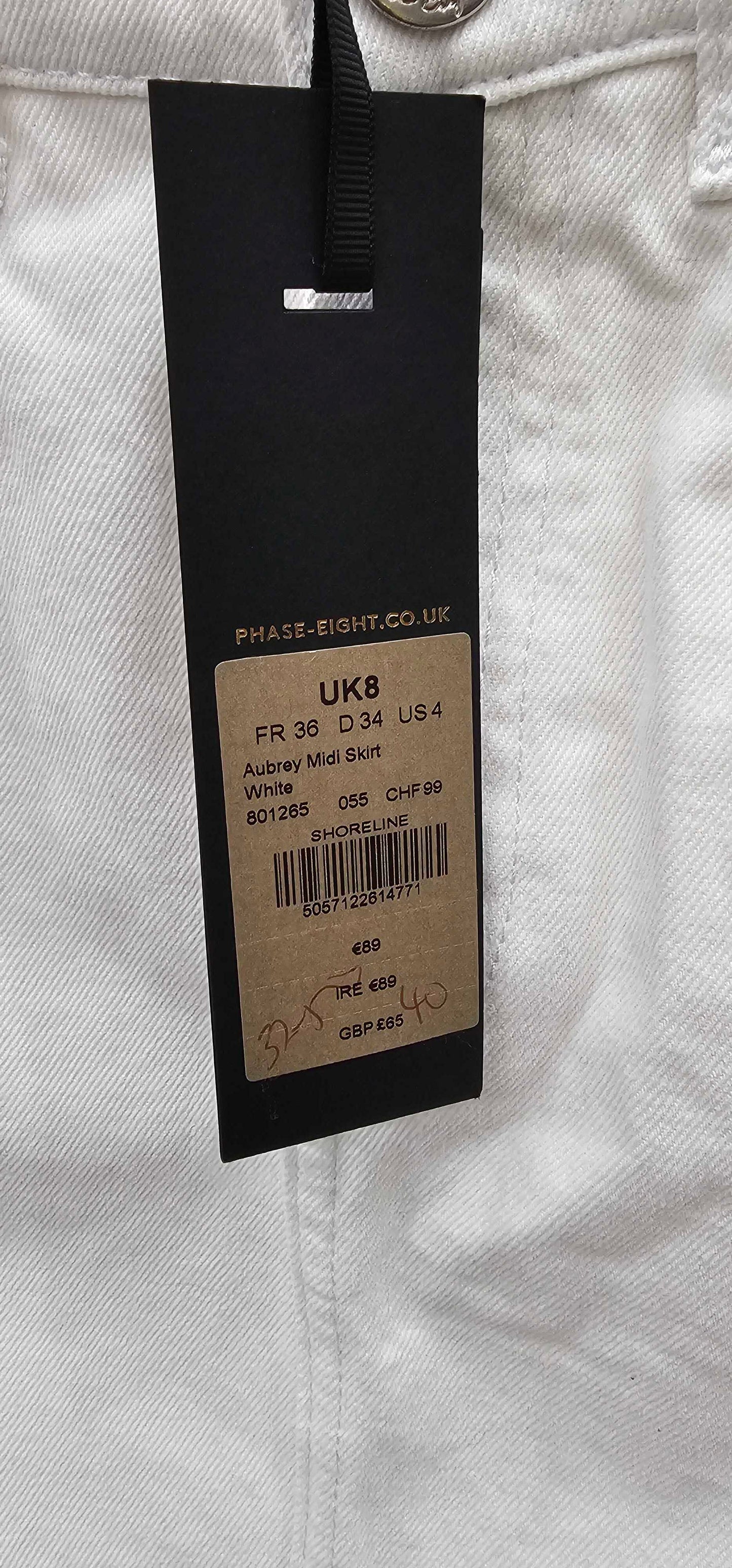 Phase Eight - White Aubrey Denim Midi Skirt - White Size: Uk8