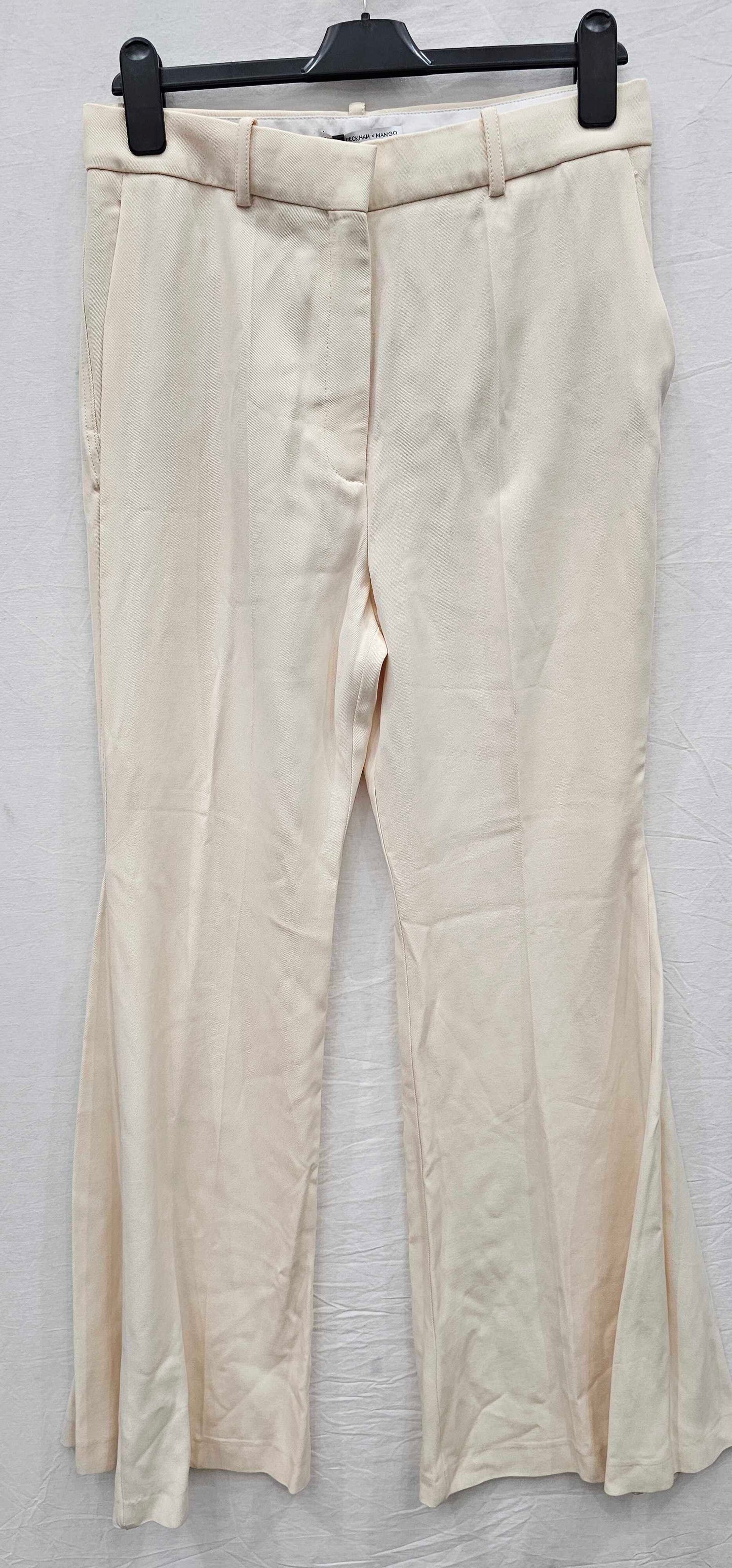 Mango X Victoria Beckham - Cream Flared Trousers - Beige Size: Uk14