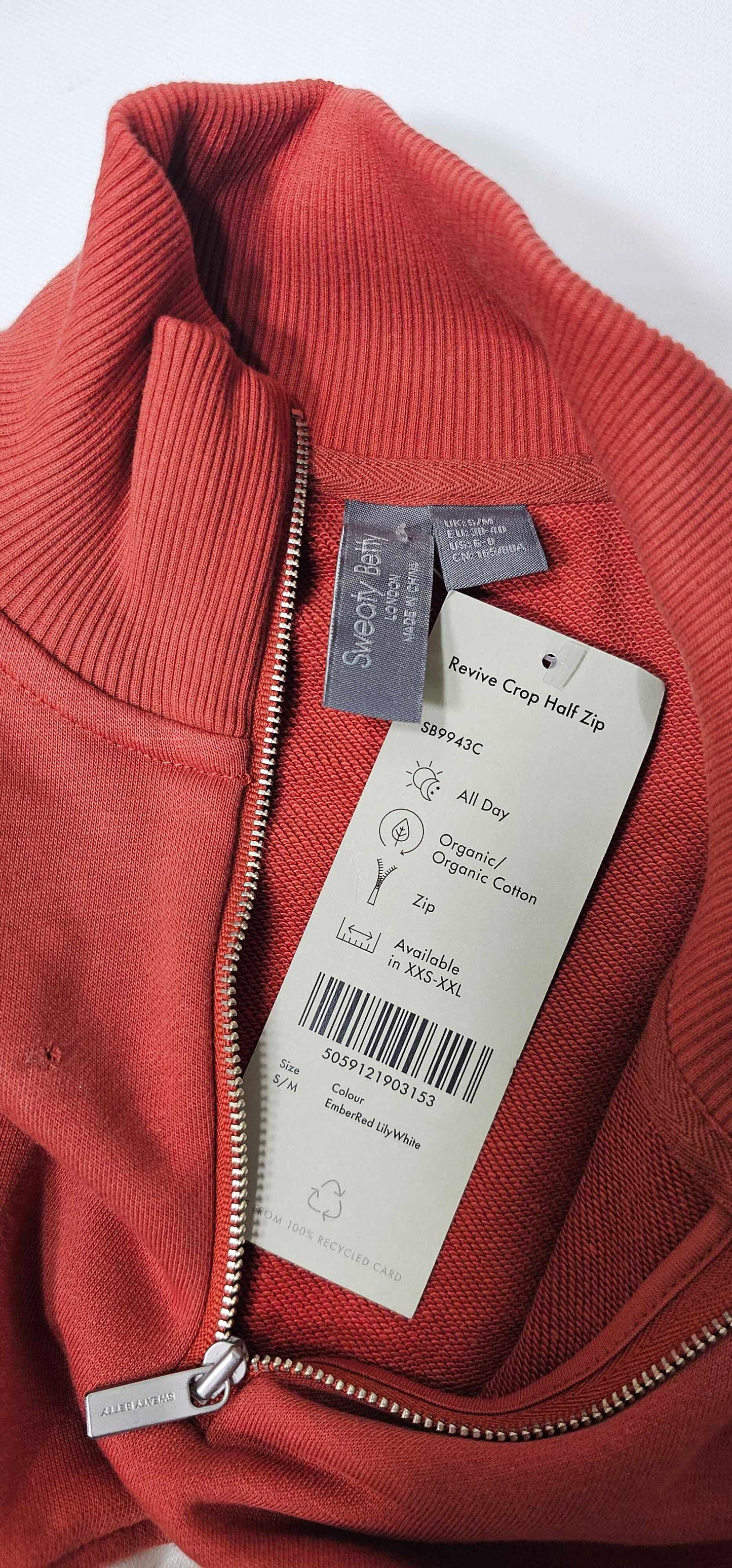 Sweaty Betty - Ember Red-lily White Revive Crop Half Zip - Multi Size: S/m