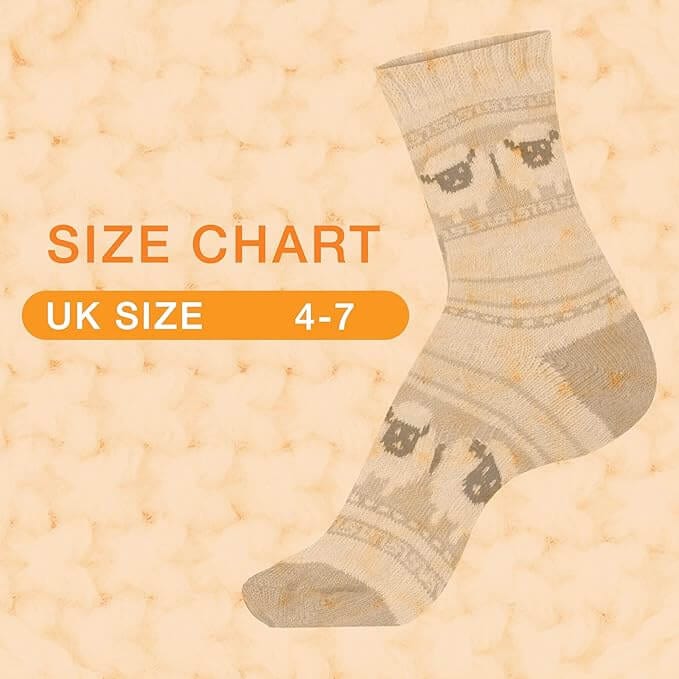 3 Pairs Womens Natural Thermal Alpaca Wool Socks Ultra Soft Warm Winter Boot Socks Non Slip Grippers Cute Nordic Designs Sizes UK 4-7 Daisy Dreamer