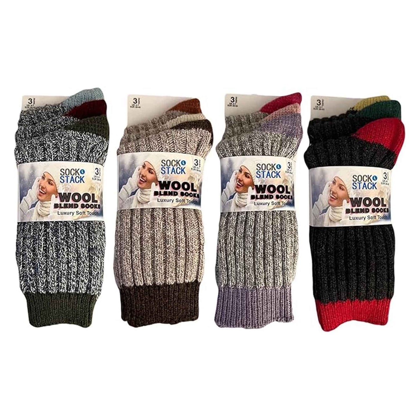 6 Pairs Women's Thick Wool Hiking Socks Cushioned Reinforced Heel Toe Breathable Outdoor Durable Work Boot Socks UK 4-7 by Sock Stack