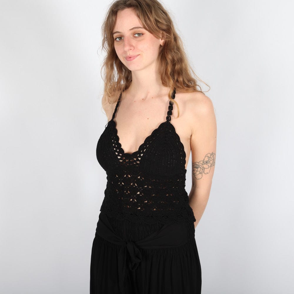 Lace Up Crochet Halter Top