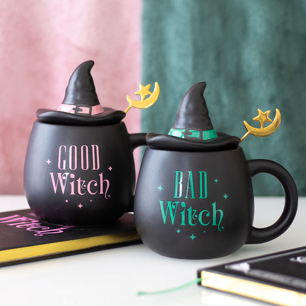 Gothic Gifts Bad Witch Cauldron Mug with Witch Hat Lid & Moon Spoon