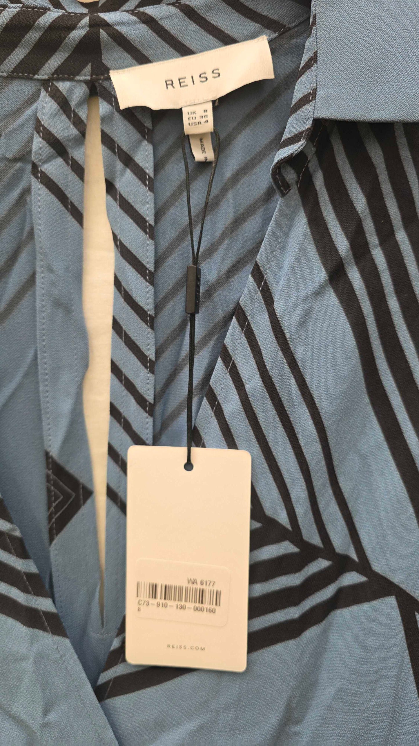 Reiss - Blue Print Talia Midi Dress Size: Uk