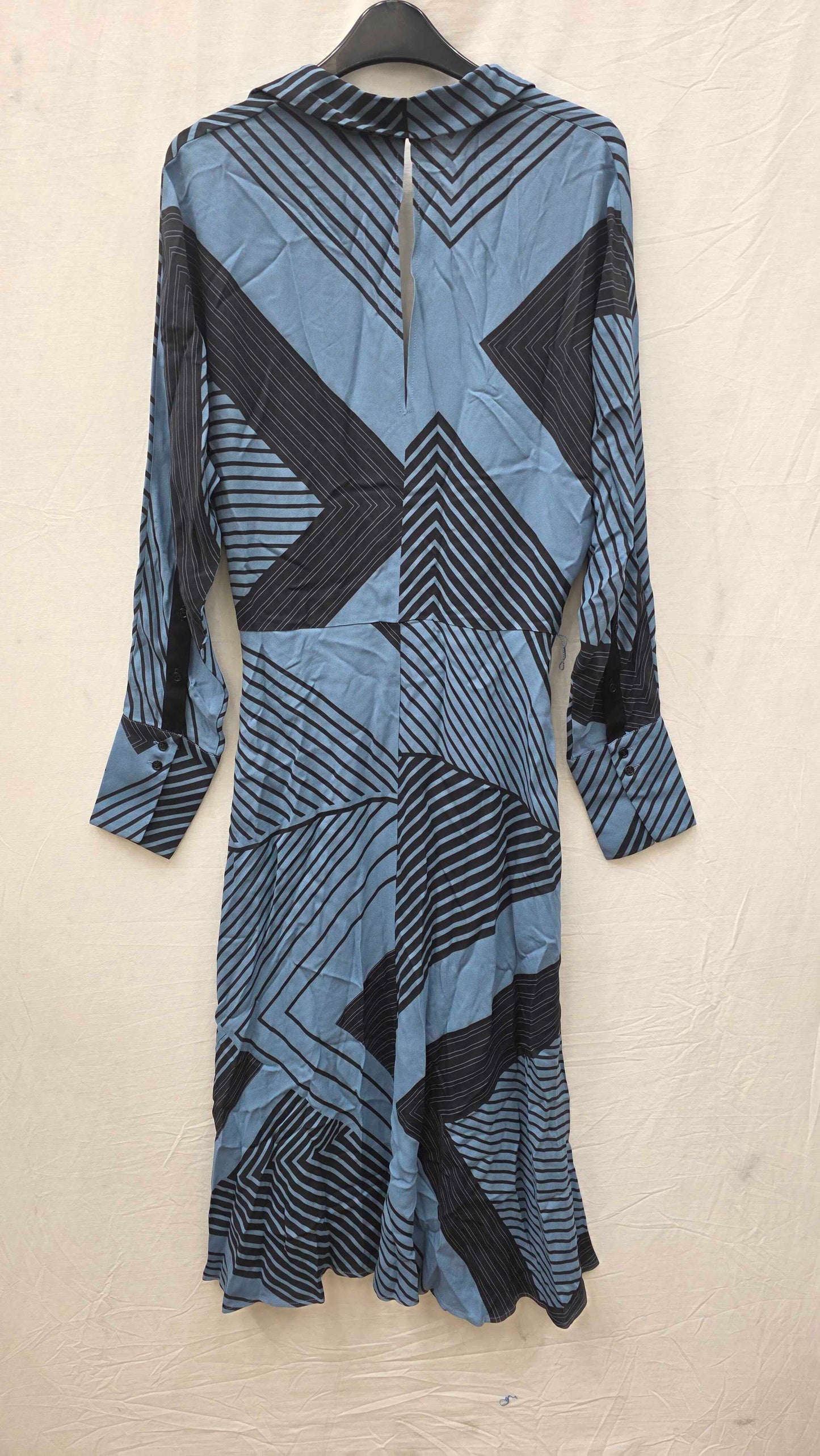 Reiss - Blue Print Talia Midi Dress Size: Uk