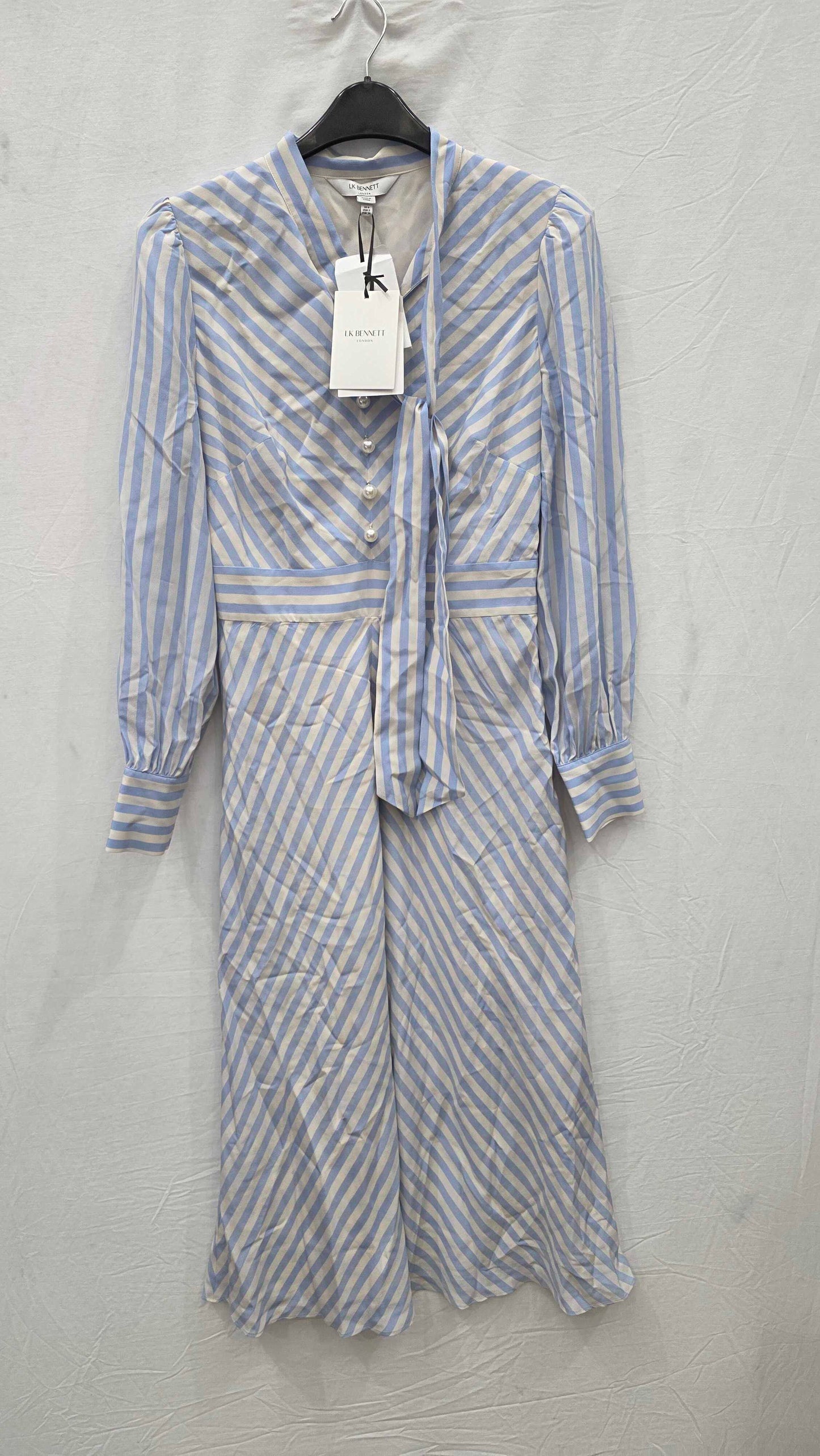 L.k. Bennett Marcellin Midi Tie Stripe Silk Dress Size: Uk 6