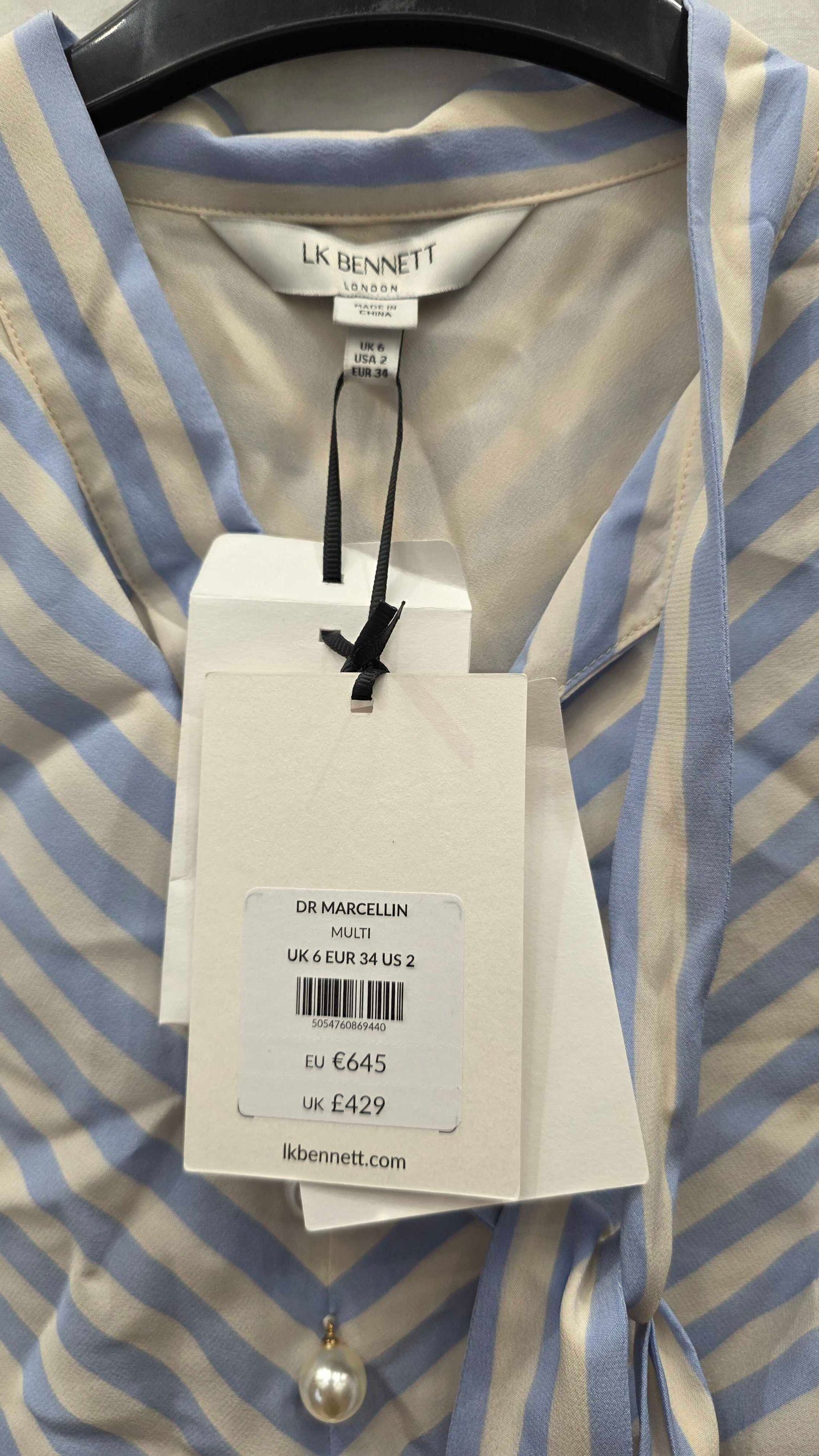 L.k. Bennett Marcellin Midi Tie Stripe Silk Dress Size: Uk 6