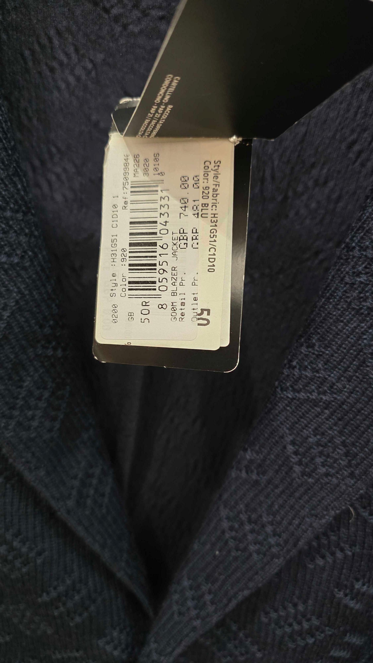 Emporio Armani - Navy Textured Wool Blazer Size: 40