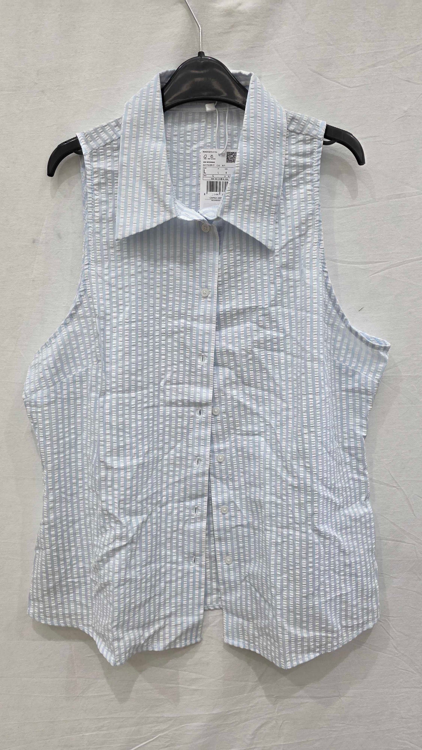 Mango - Blue Striped Textured Shirt Size: Large