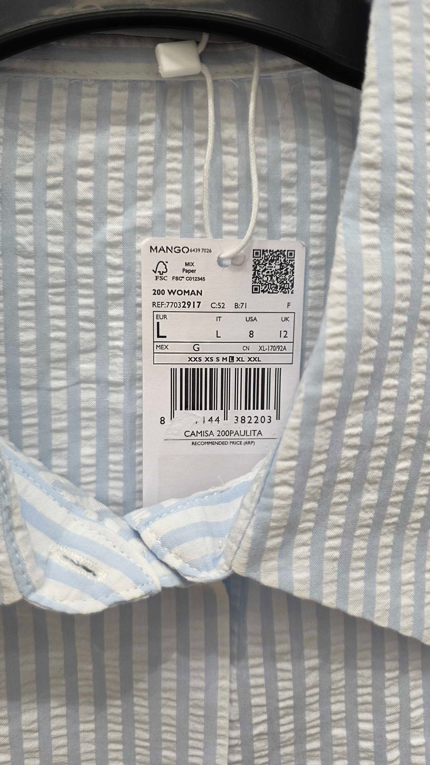 Mango - Blue Striped Textured Shirt Size: Large