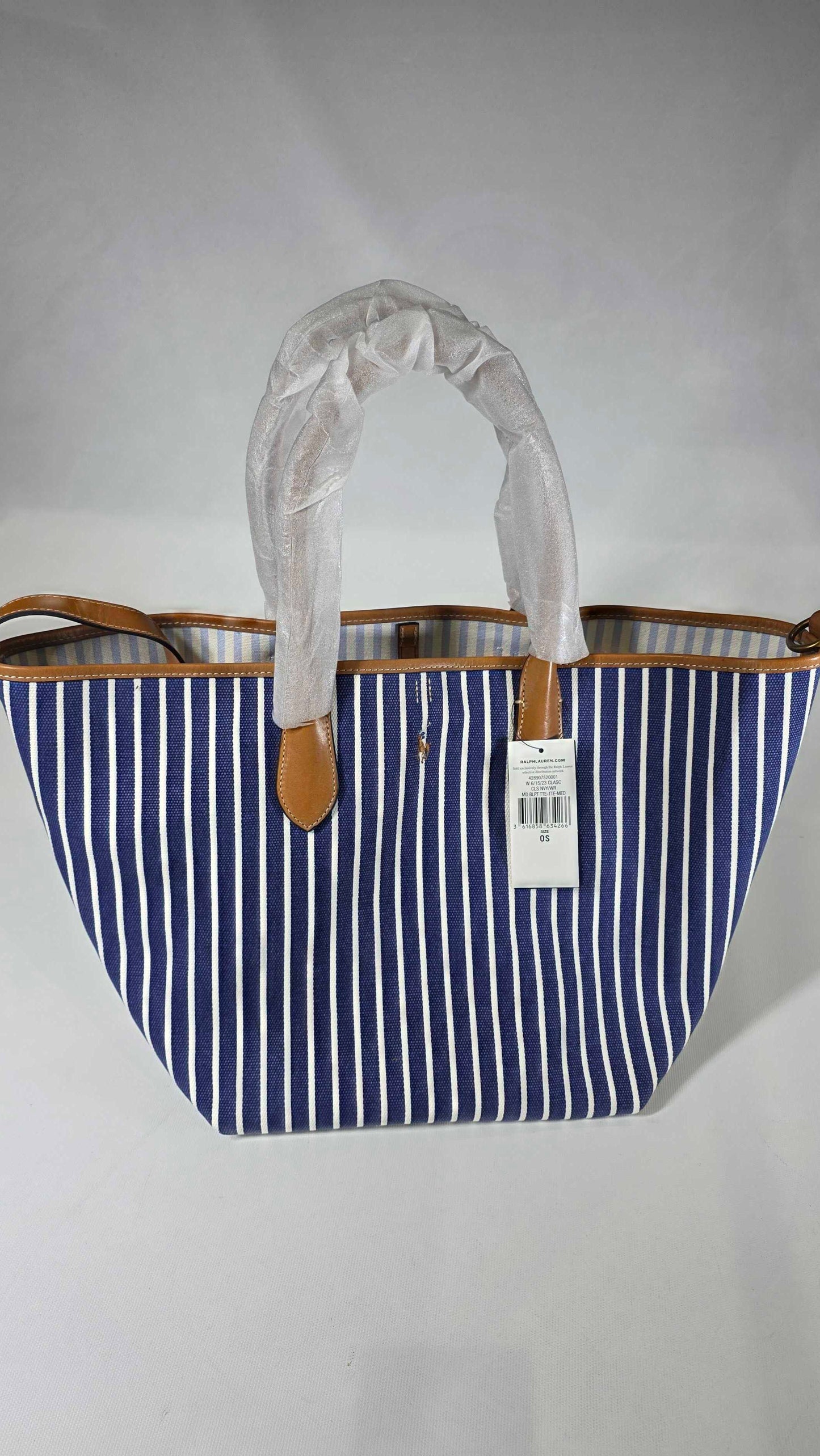 Bellport Striped Canvas Medium Tote Polo Ralph Lauren Size: *