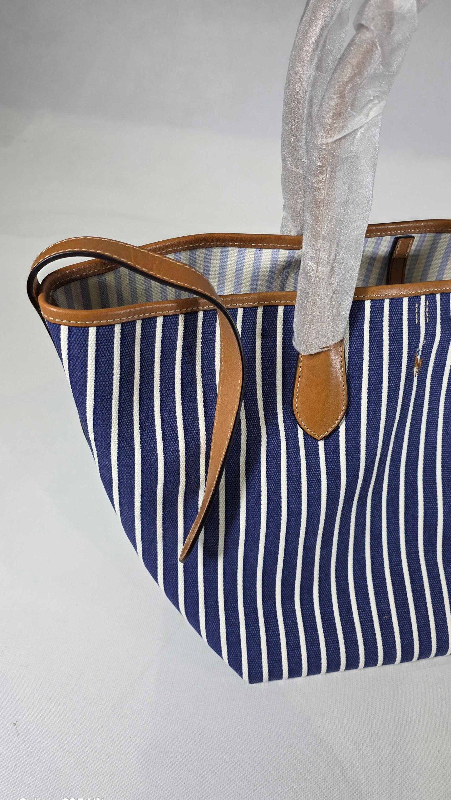 Bellport Striped Canvas Medium Tote Polo Ralph Lauren Size: *