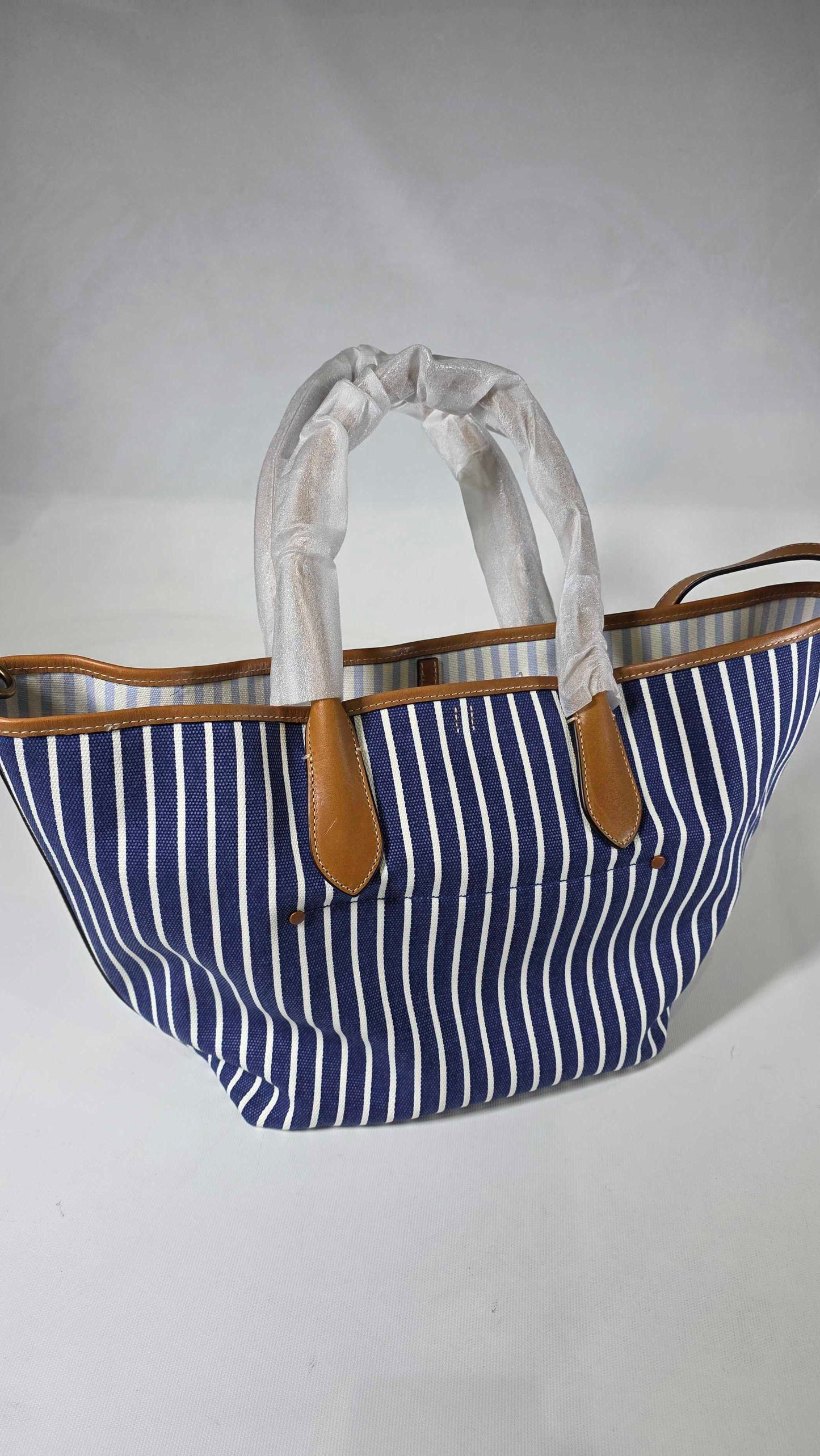 Bellport Striped Canvas Medium Tote Polo Ralph Lauren Size: *