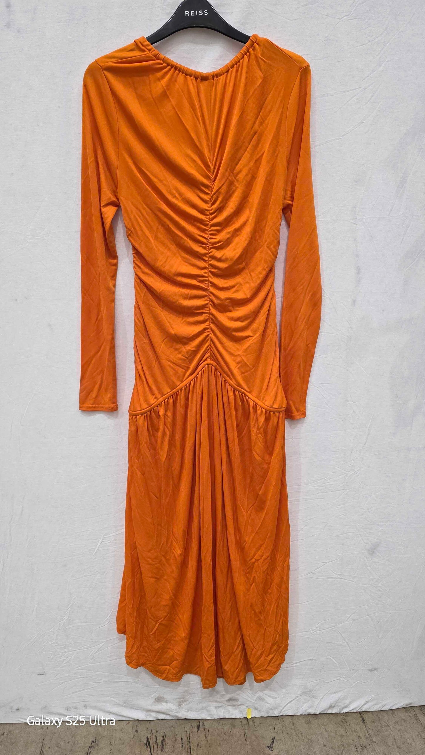 Orange Fitted Ruched Maxi Dress Size: Medium