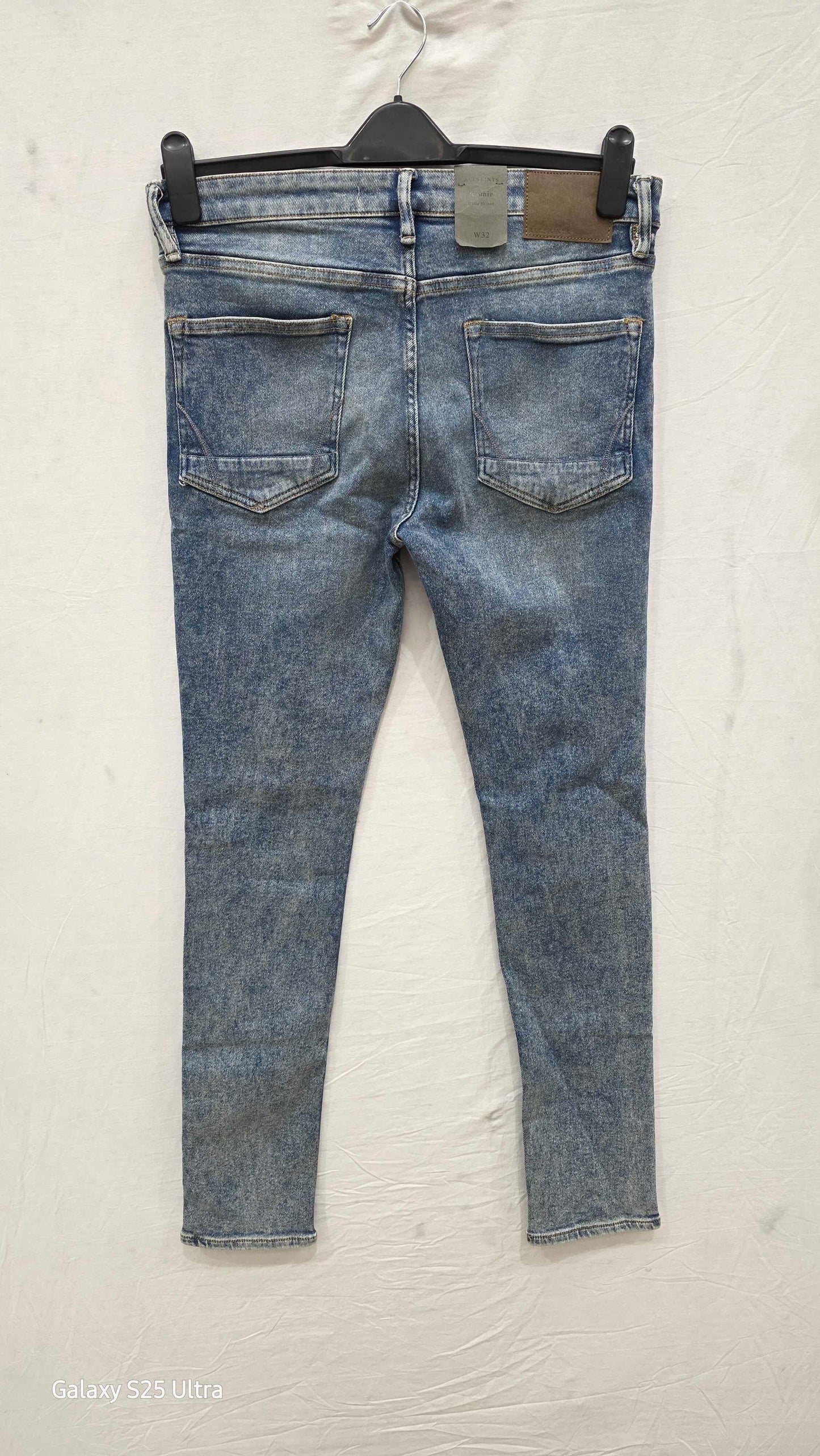 Allsaints Mid Blue Cigarette Skinny Stretch Jeans Size: 34X32