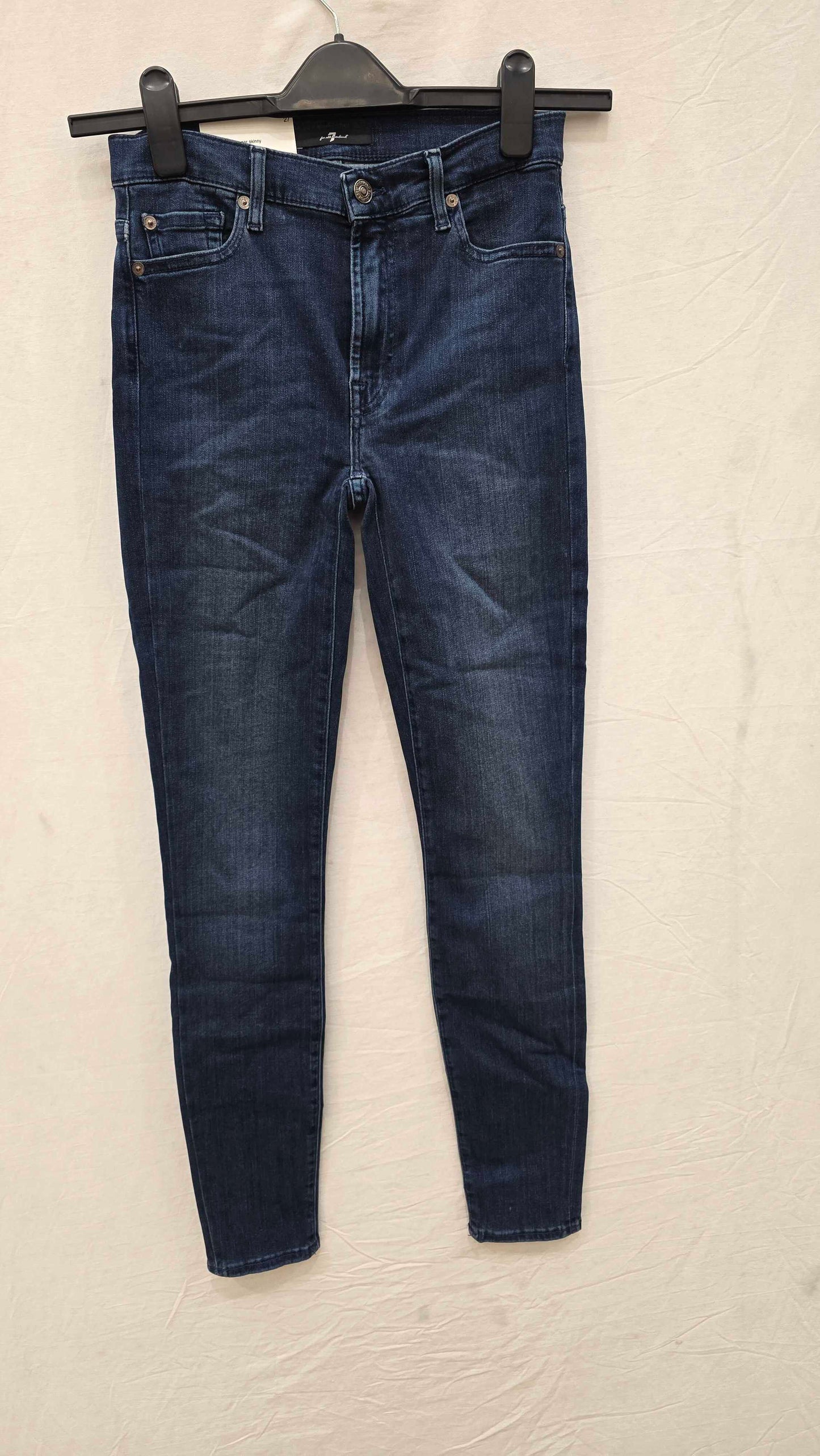 7 For All Mankind - Dark Blue High Waisted Skinny Stretch Jeans Size: 27