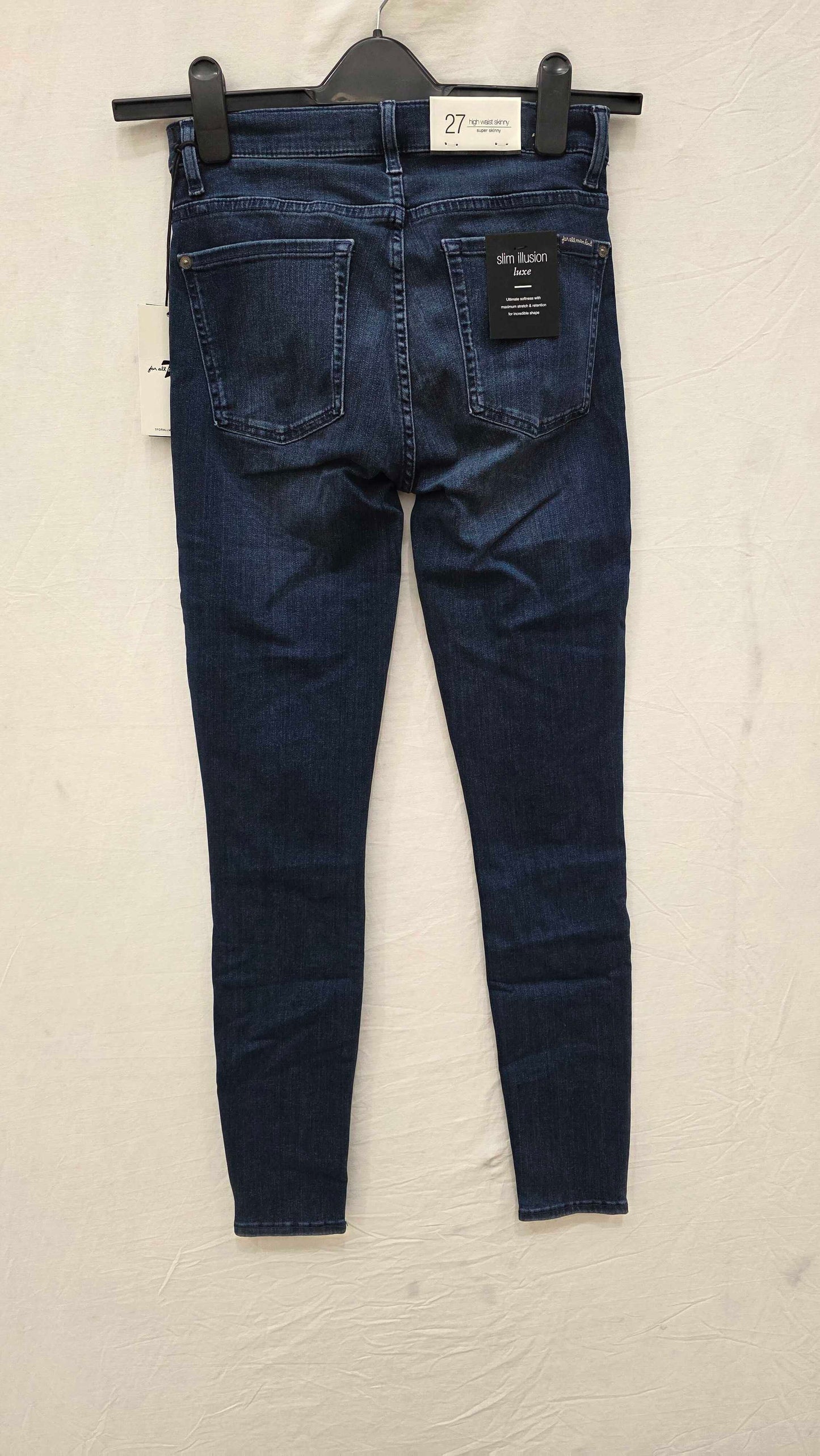 7 For All Mankind - Dark Blue High Waisted Skinny Stretch Jeans Size: 27