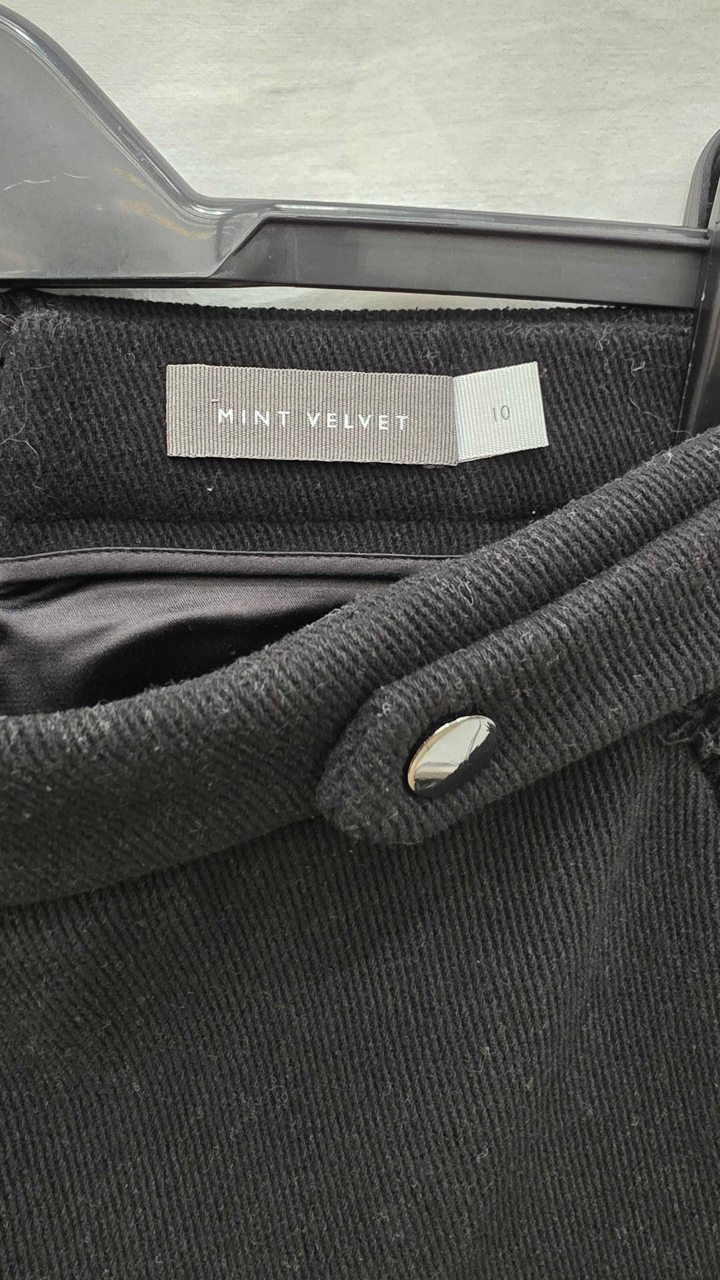 Mint Velvet Black Metallic Glitter Wool Blend Double Zip Biker Mini Skirt Size: Uk 10