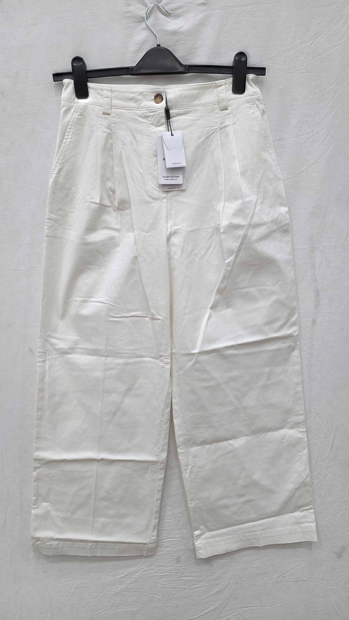 Reiss - White Astrid Wide Leg Cotton Trousers Size: 10R