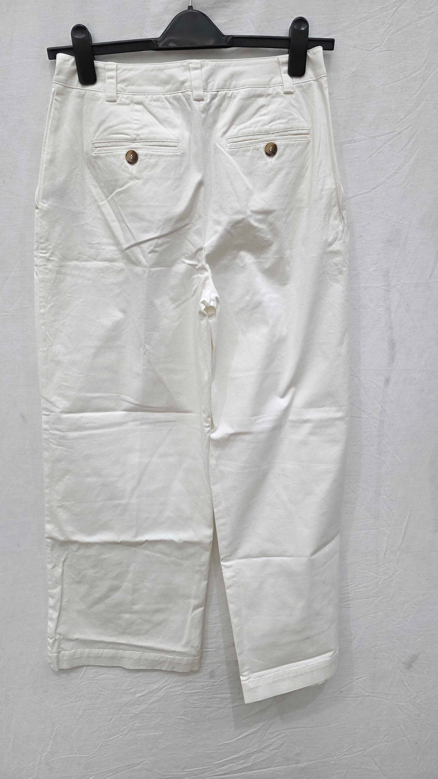 Reiss - White Astrid Wide Leg Cotton Trousers Size: 10R