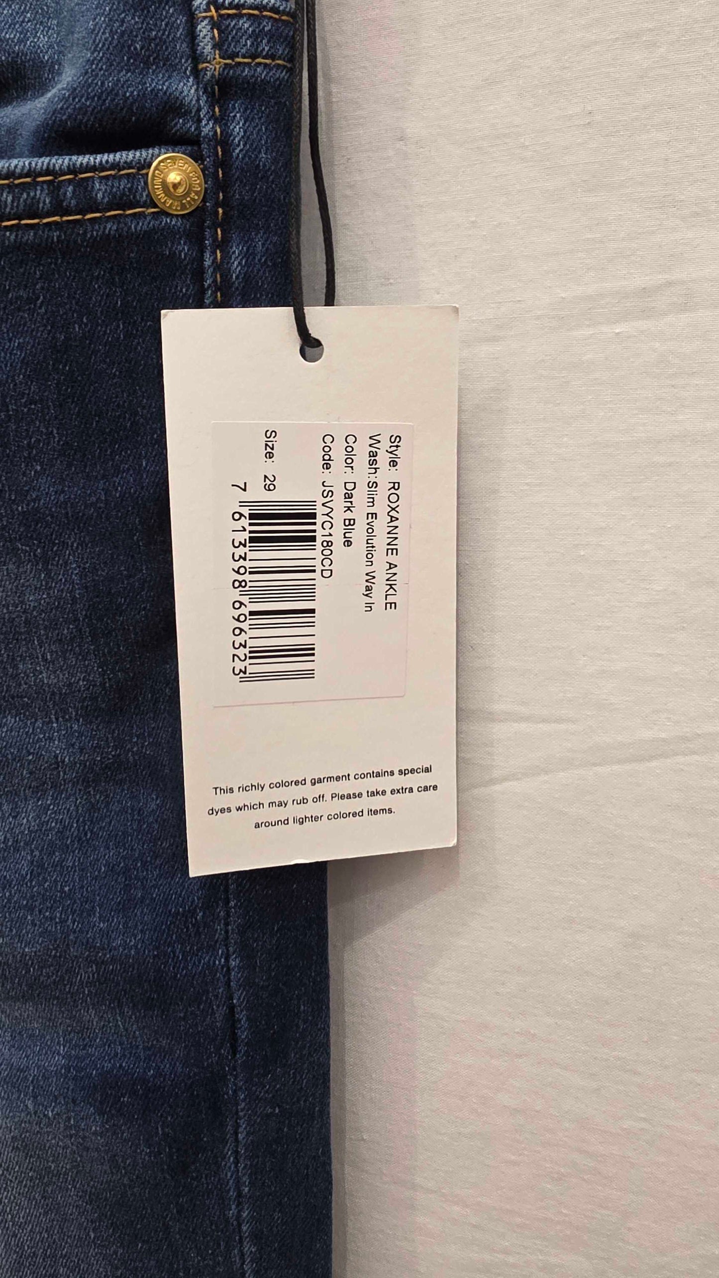 7 For All Mankind - Dark Blue Roxanne Slim Stretch Jeans Size: 29