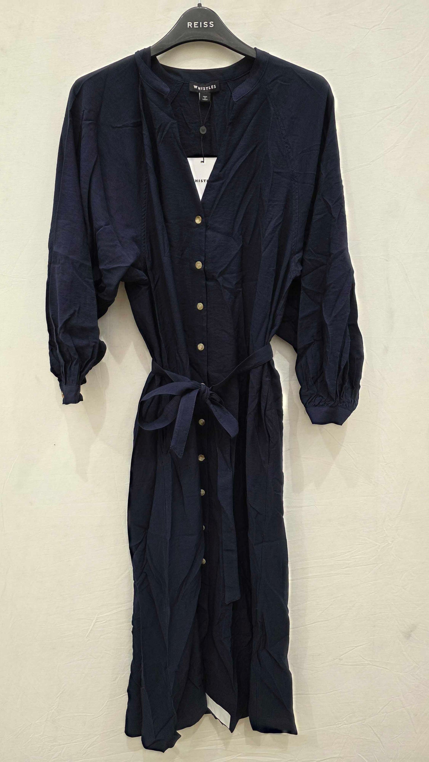 Whistles Navy Lizzie Belted Midi Dress Size: Uk 10