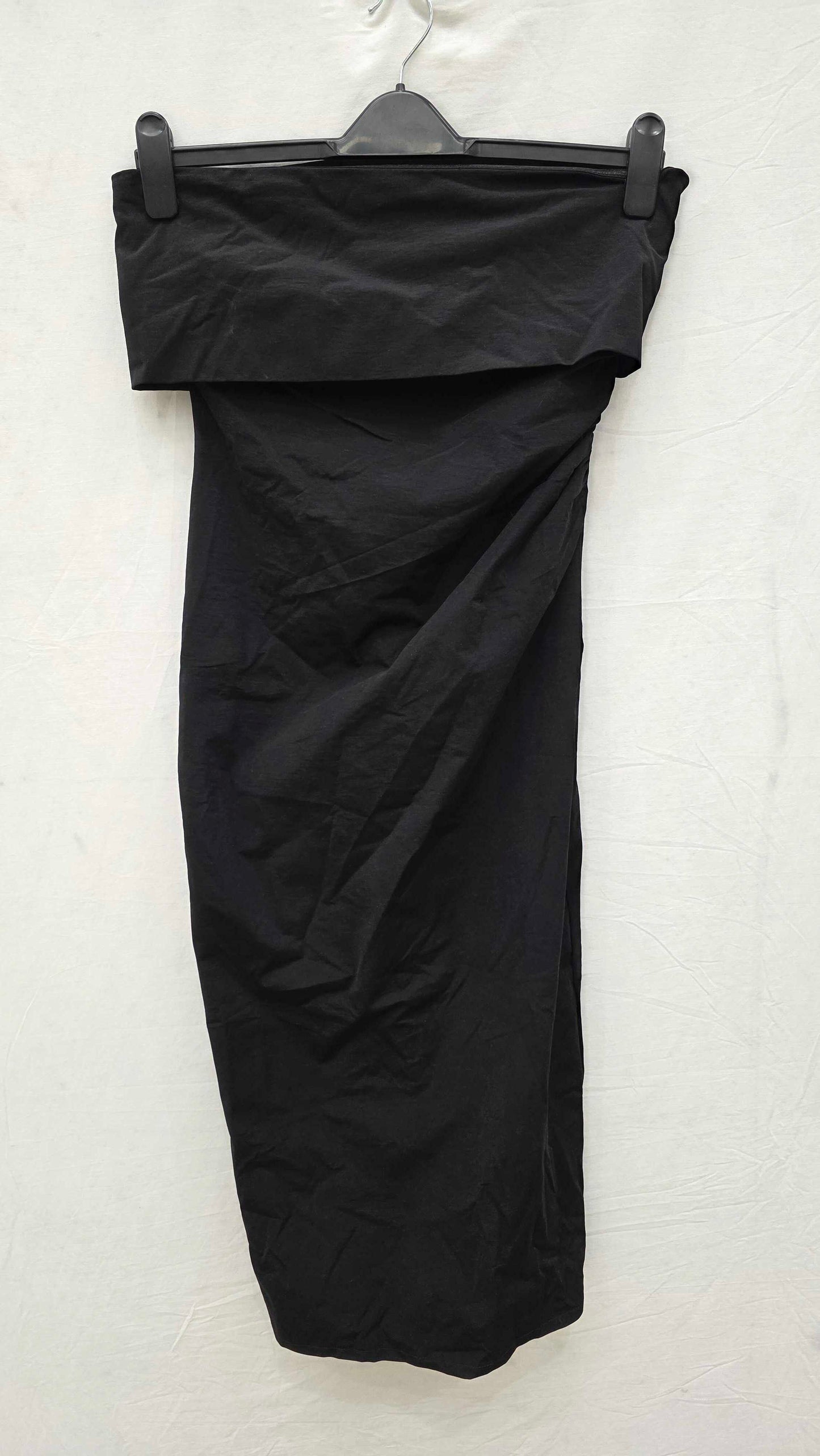 Mango - Black Bandeau Foldover Midi Dress Size: Medium