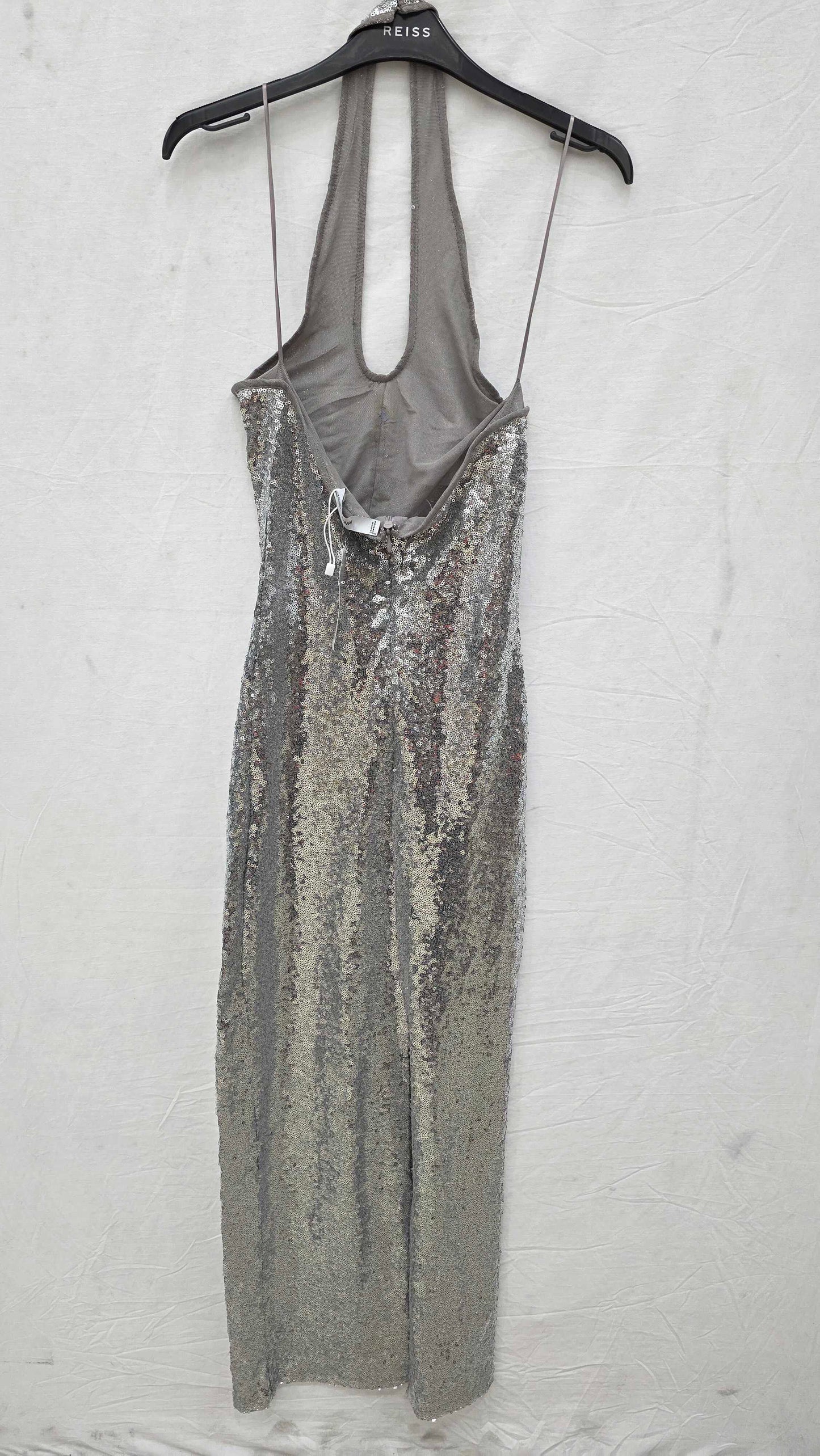 Mango - Silver Sequined Halter Neck Dress Size: Small
