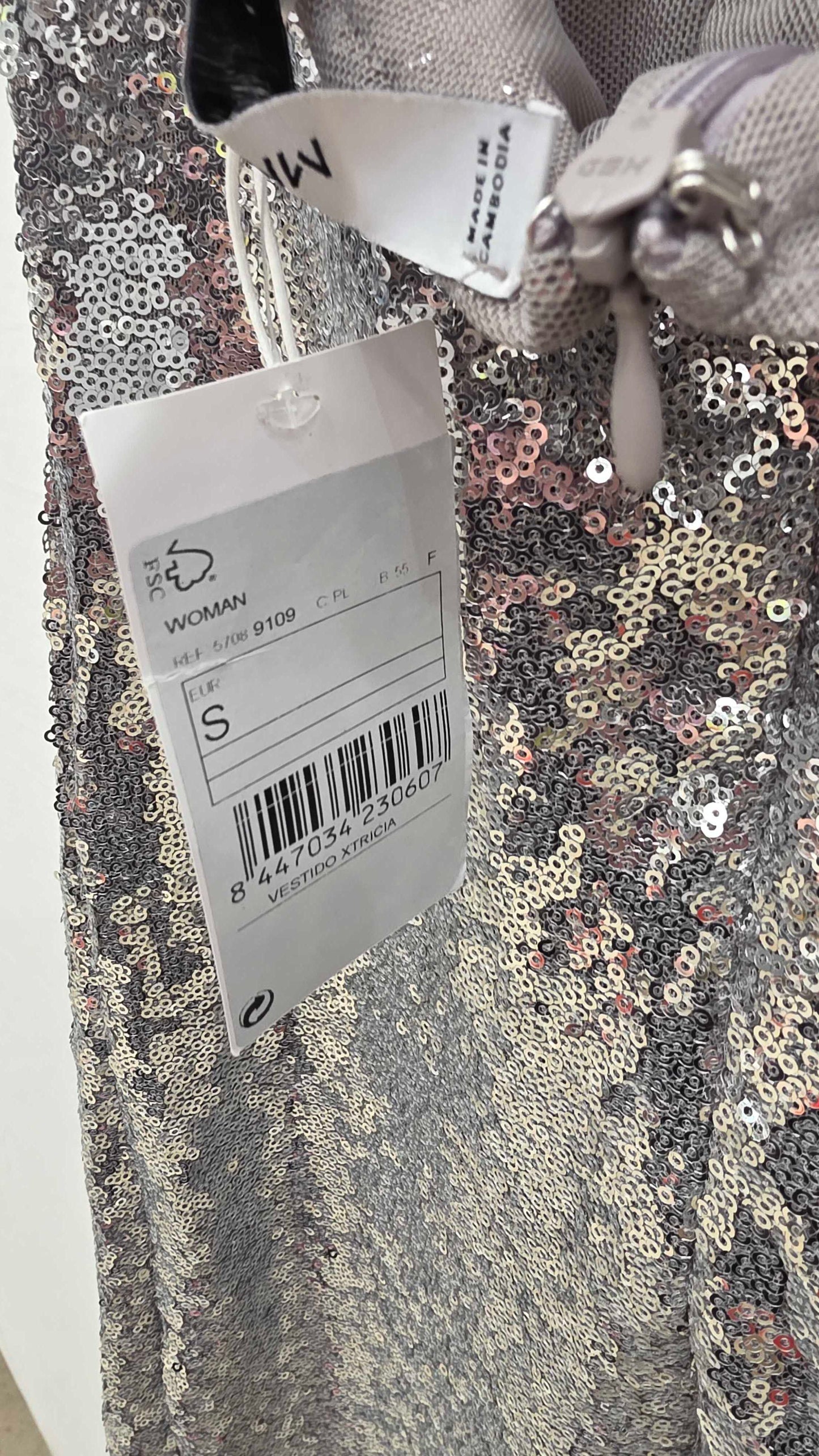 Mango - Silver Sequined Halter Neck Dress Size: Small