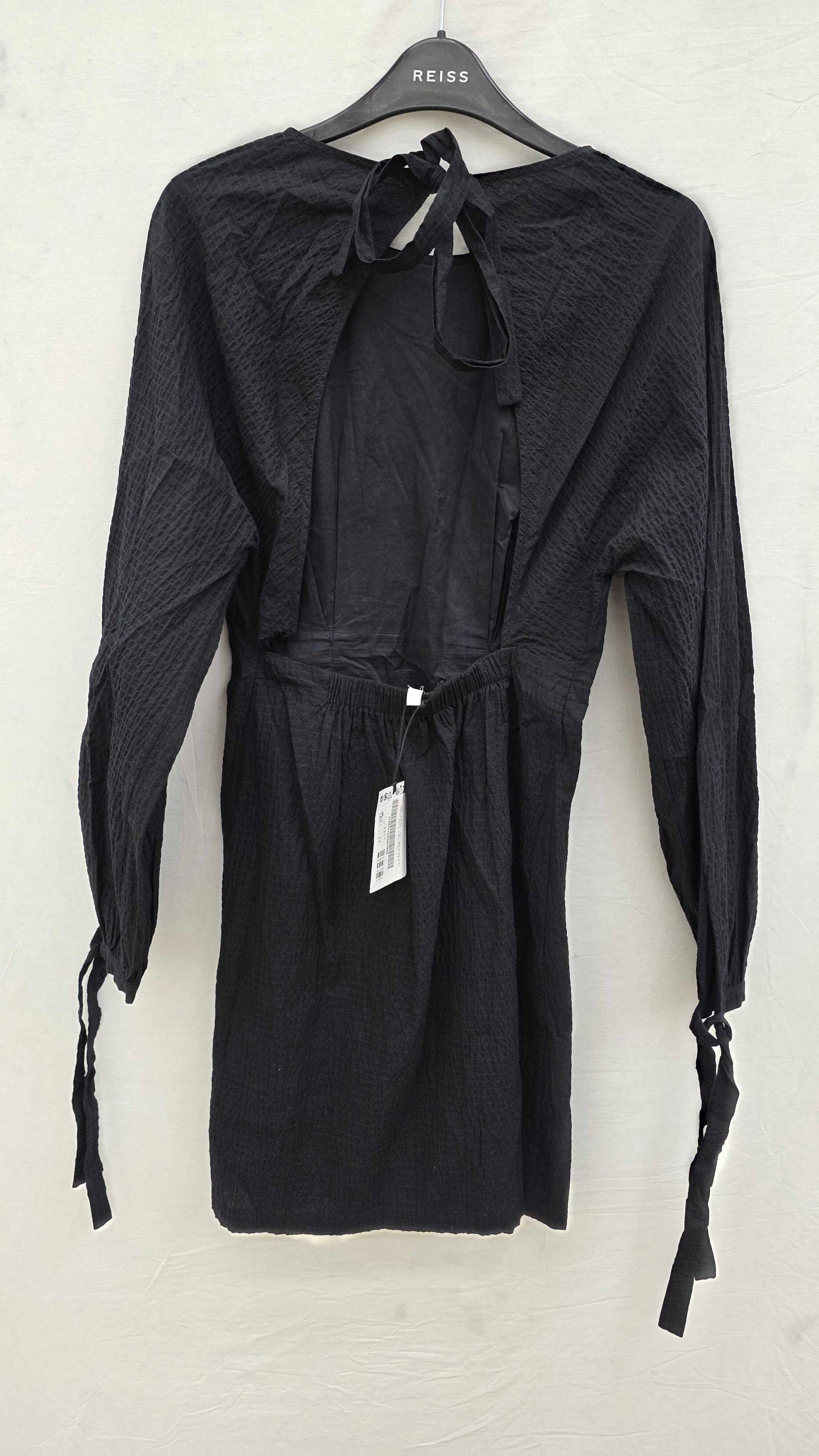 & Other Stories - Black Pleated Round Neck Mini Dress Size: Uk 6