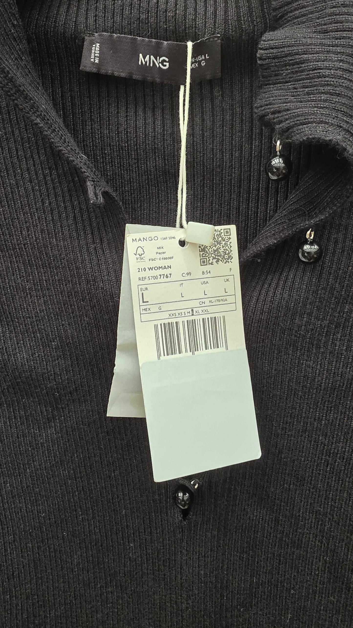 Mango Black-black Ribbed Jumper Size: Large